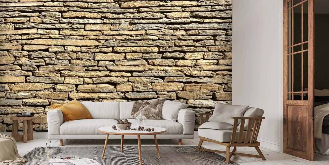 Brown Stone, stone wall wallpaper, white sofa, HD Desktop Wallpaper