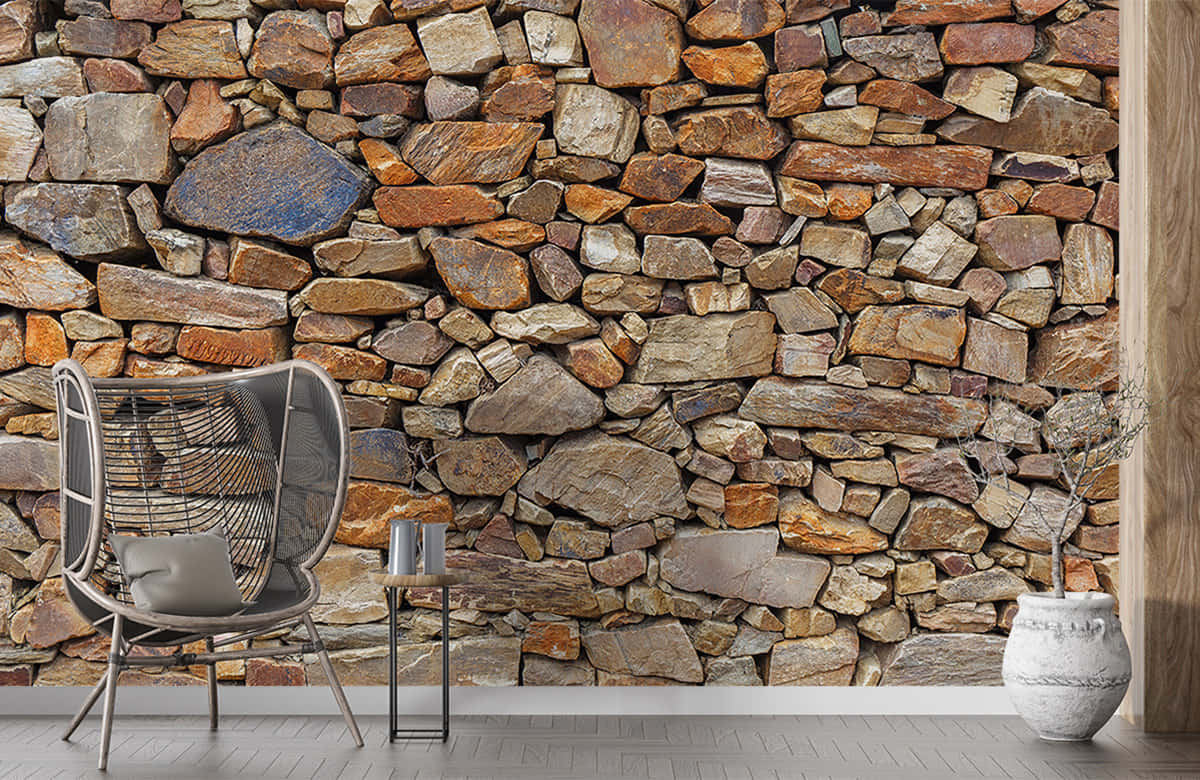 Brown Stone, rustic stone wall, modern chair, SD Desktop Wallpaper