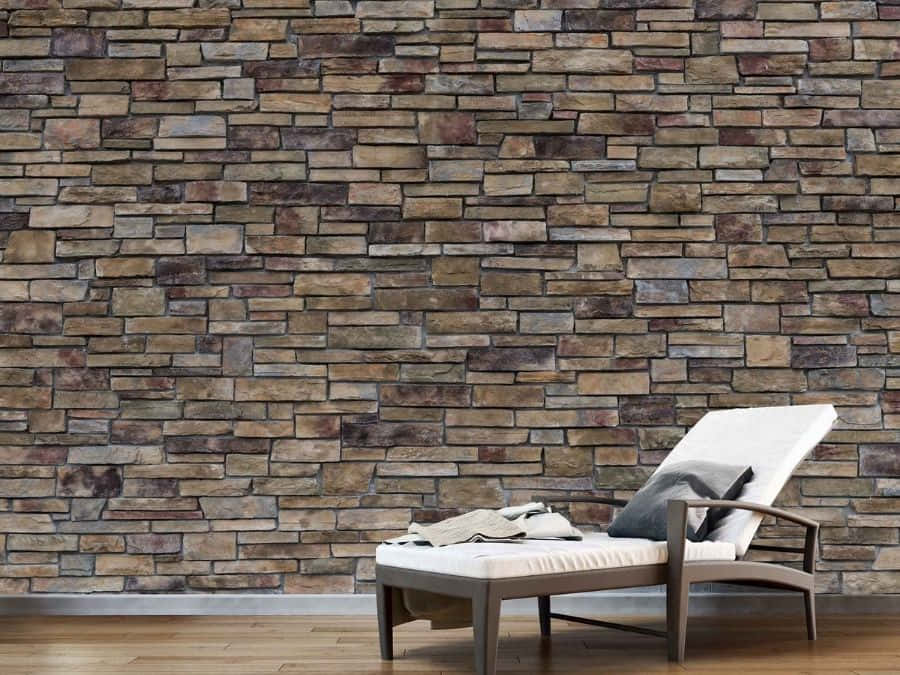 Brown Stone, textured stacked stone wall, modern lounge chair, SD Desktop Wallpaper