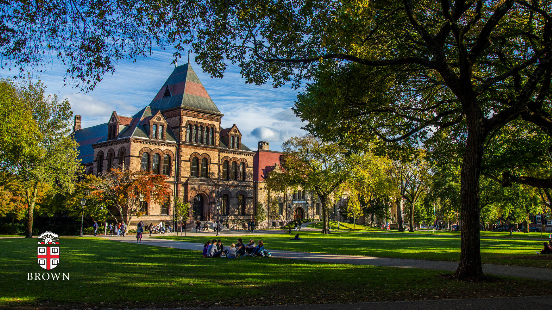 Brown University, historic stone building, autumn trees, Full HD Desktop Wallpaper