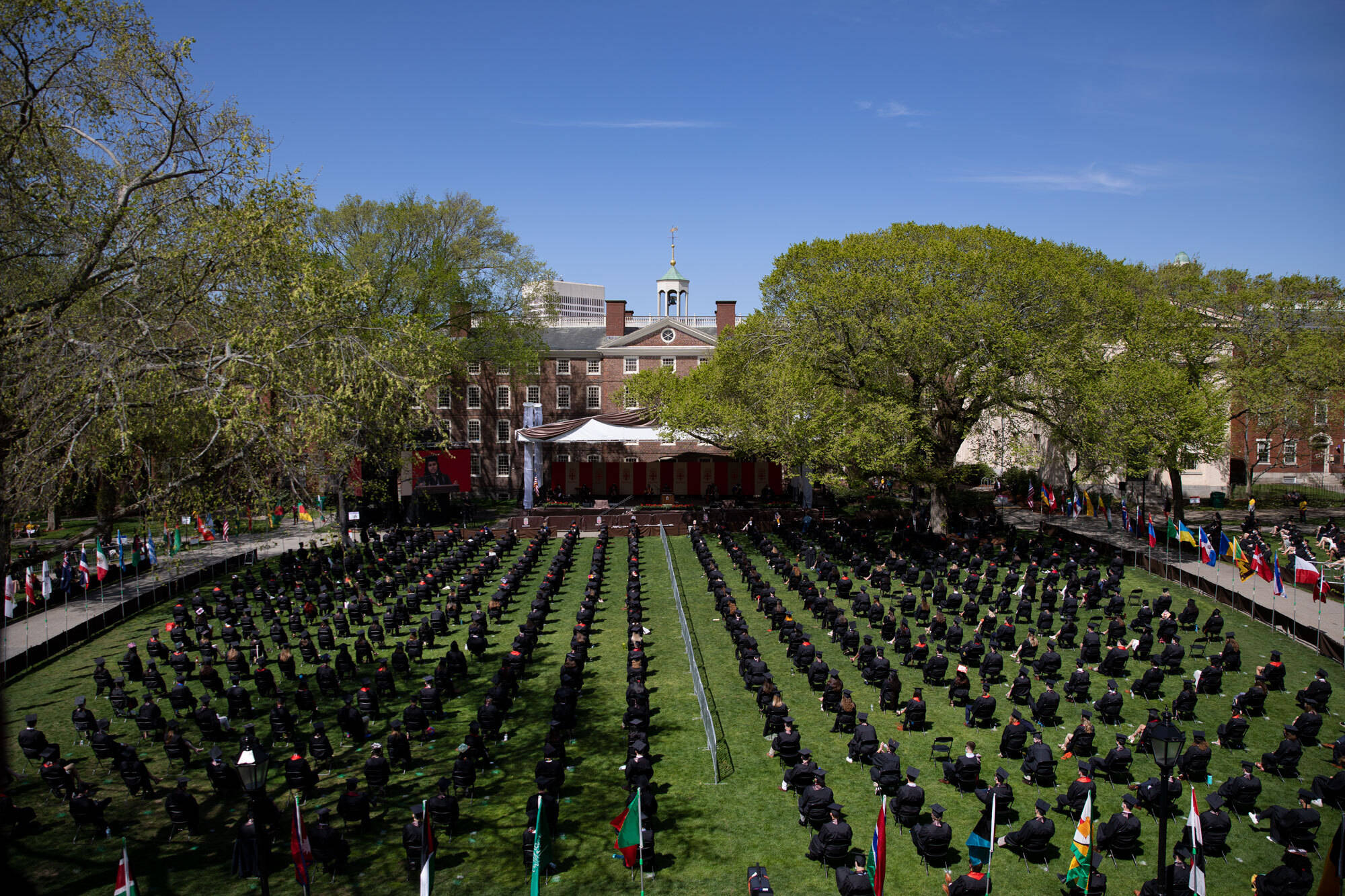 Brown University, black caps and gowns, green lawn, Full HD Desktop Wallpaper