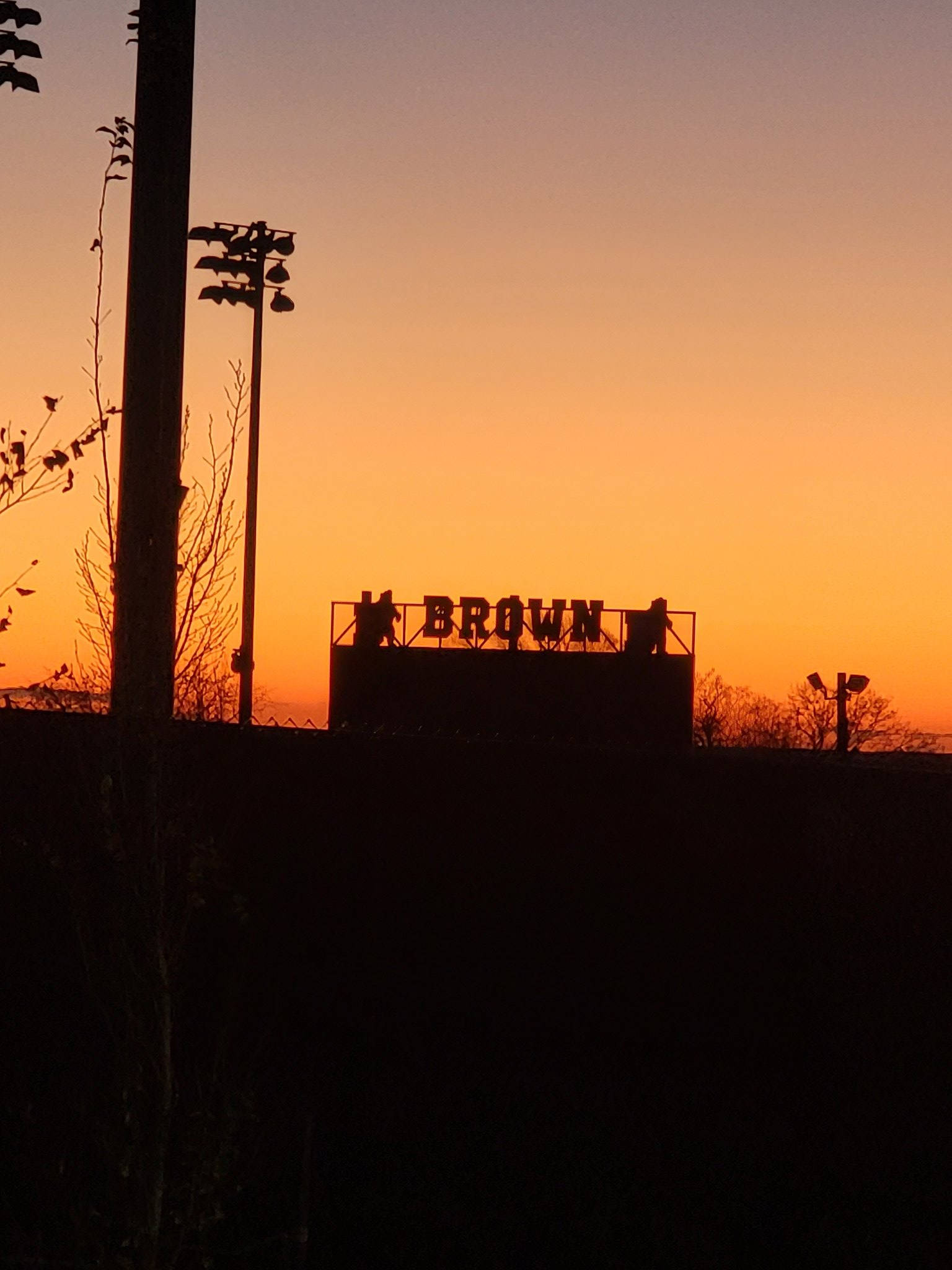 Brown University, BROWN stadium sign, fiery orange sunset, Full HD Phone Wallpaper