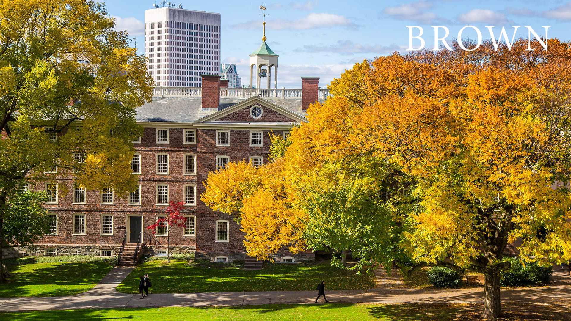 Brown University, historic brick college building, vibrant autumn trees, Full HD Desktop Wallpaper