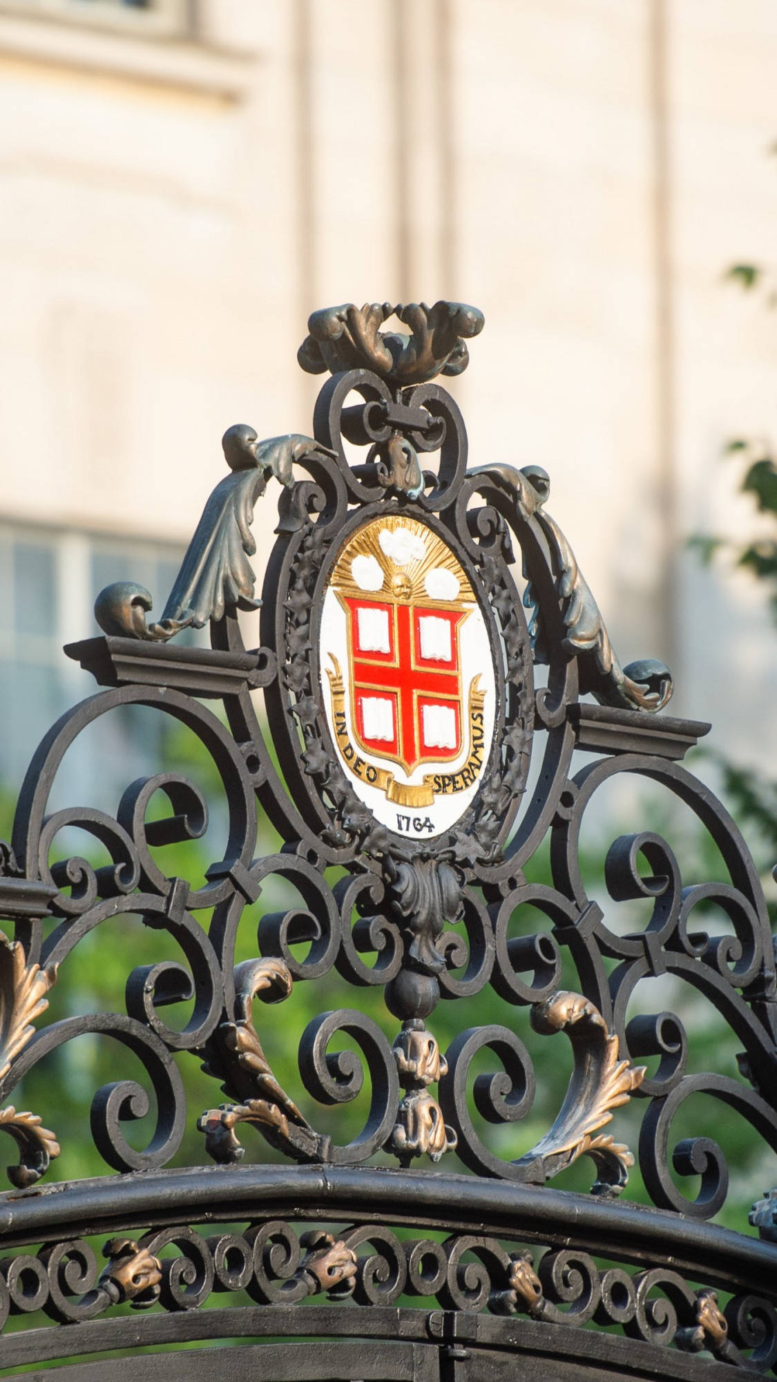 Brown University, ornate black wrought iron gate, red cross on white background, Full HD Phone Wallpaper