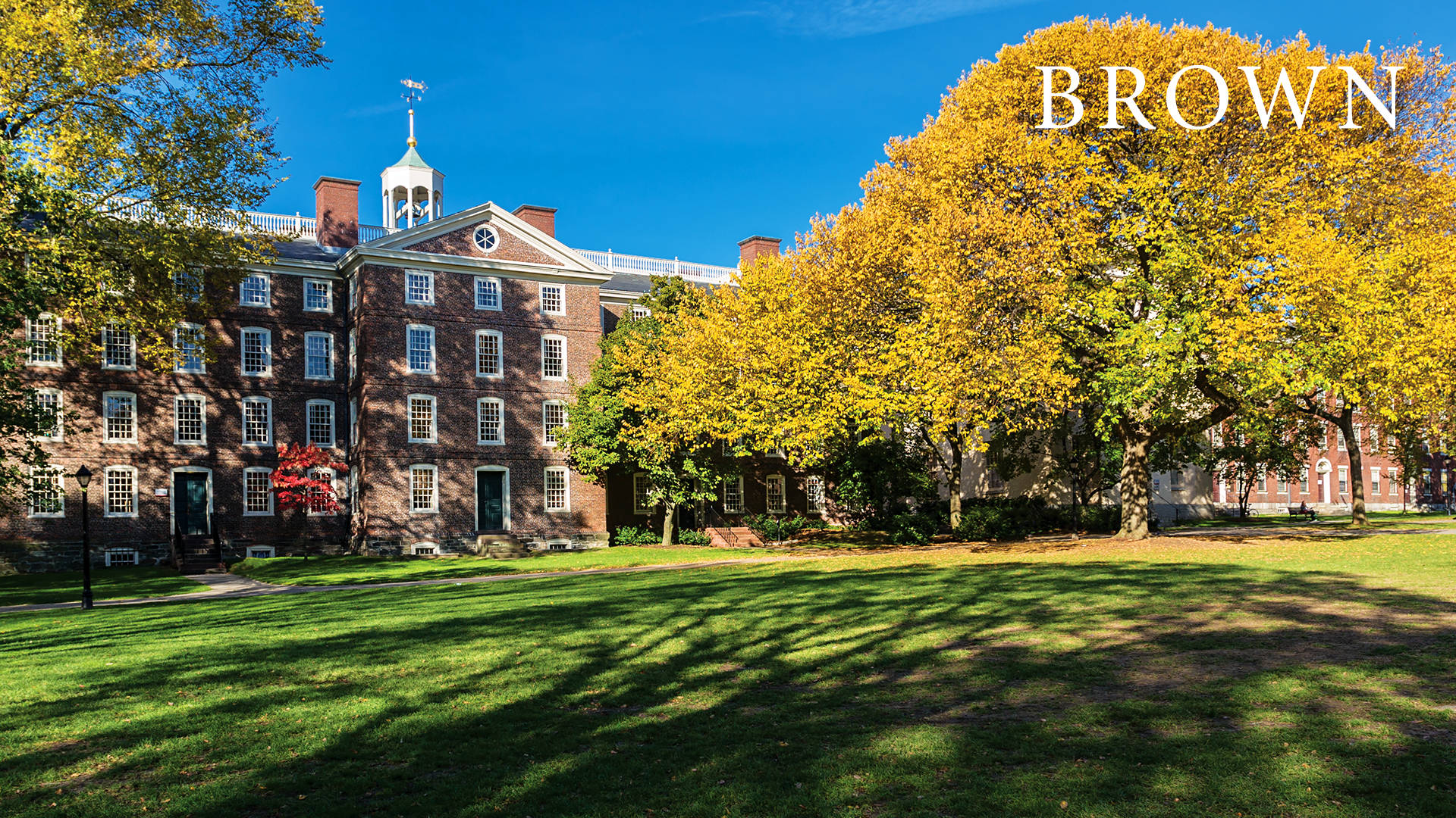 Brown University, historic brick university building, clear blue sky, Full HD Desktop Wallpaper