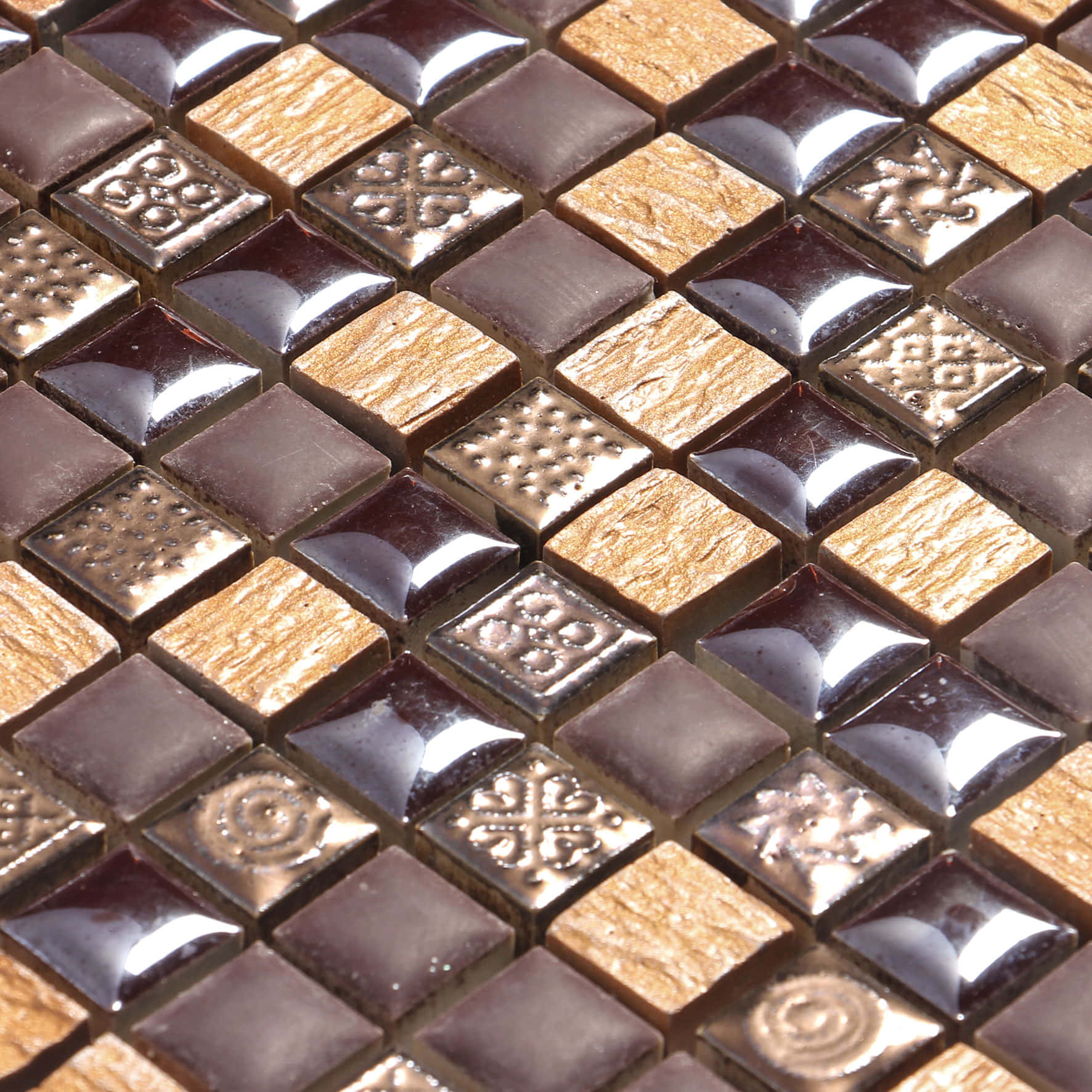 brown vintage, glossy brown mosaic tiles, gold mosaic tiles, HD Desktop Wallpaper