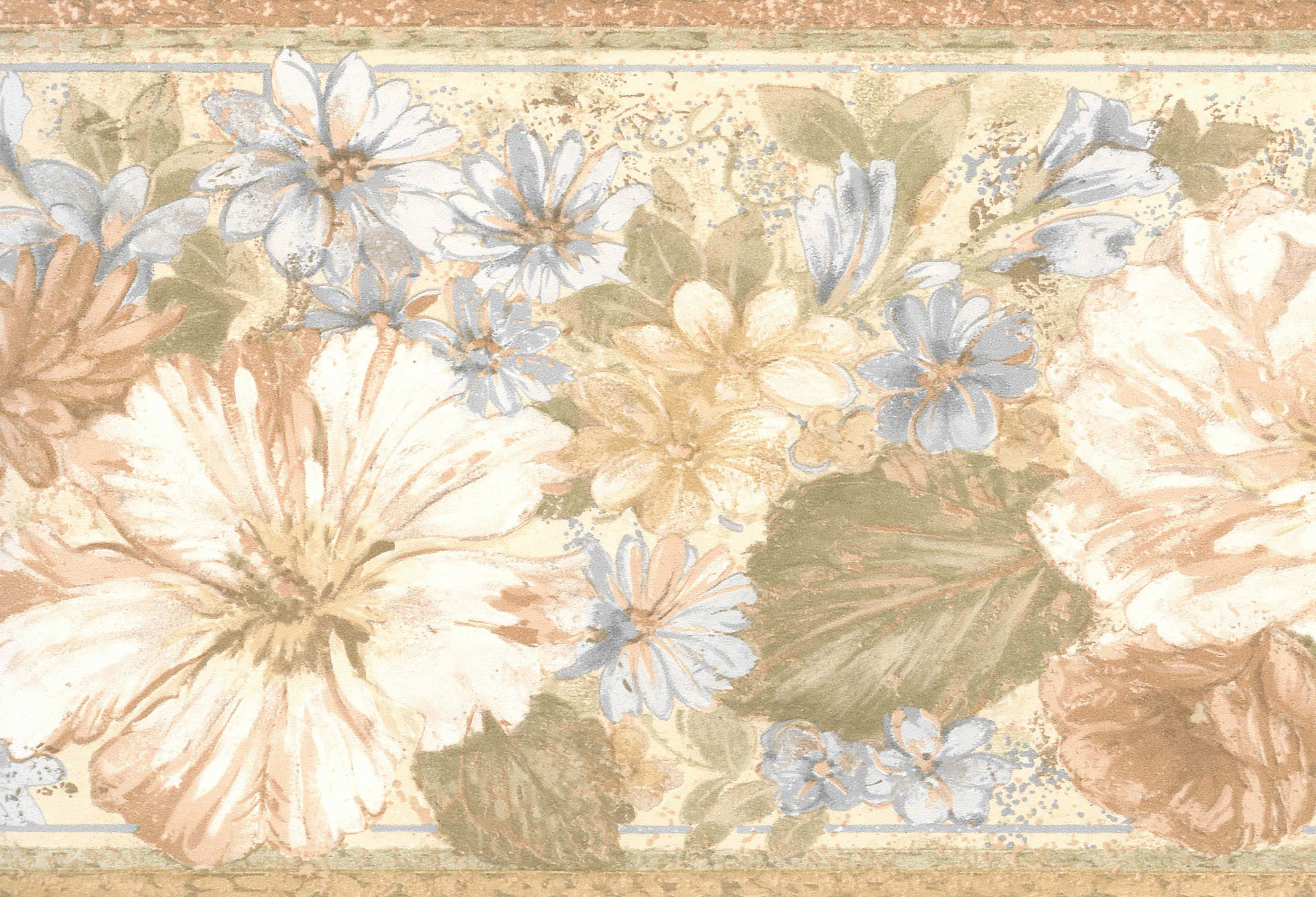 brown vintage, floral wallpaper, peach blue blossoms, 2K Desktop Wallpaper