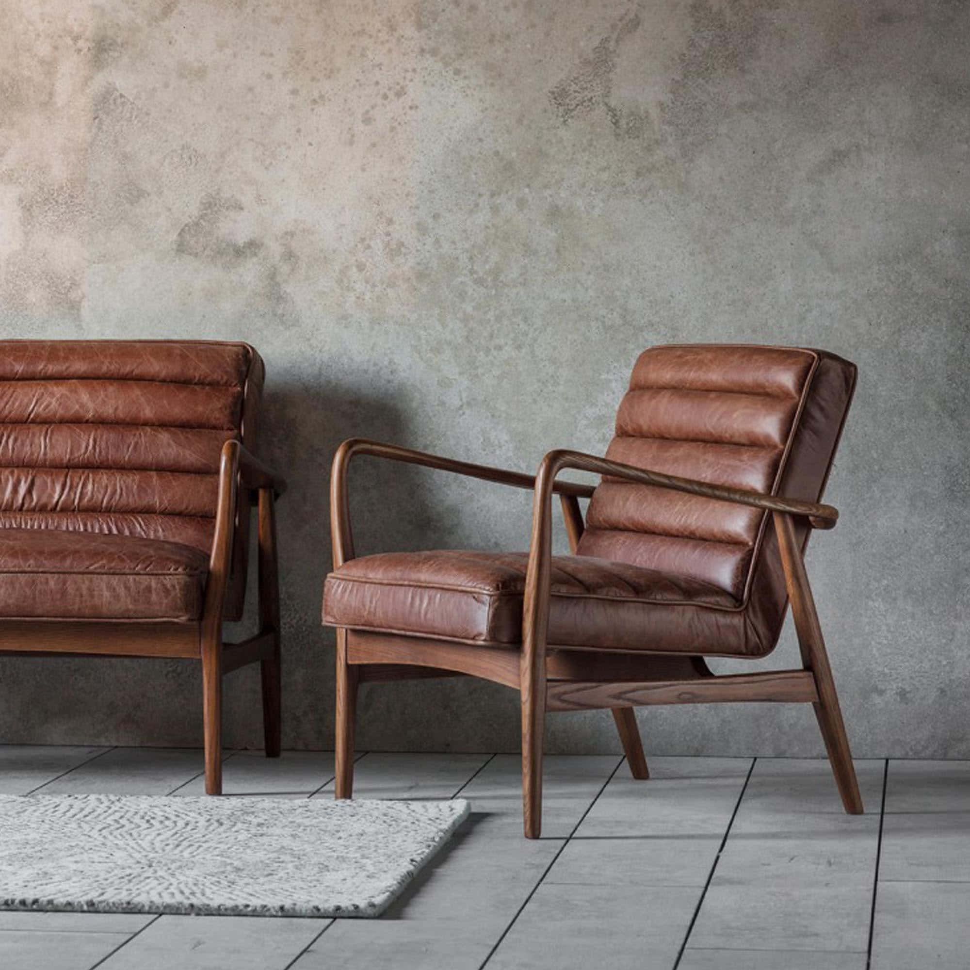 mid-century modern, leather chairs, wooden frames, Full HD Desktop Wallpaper