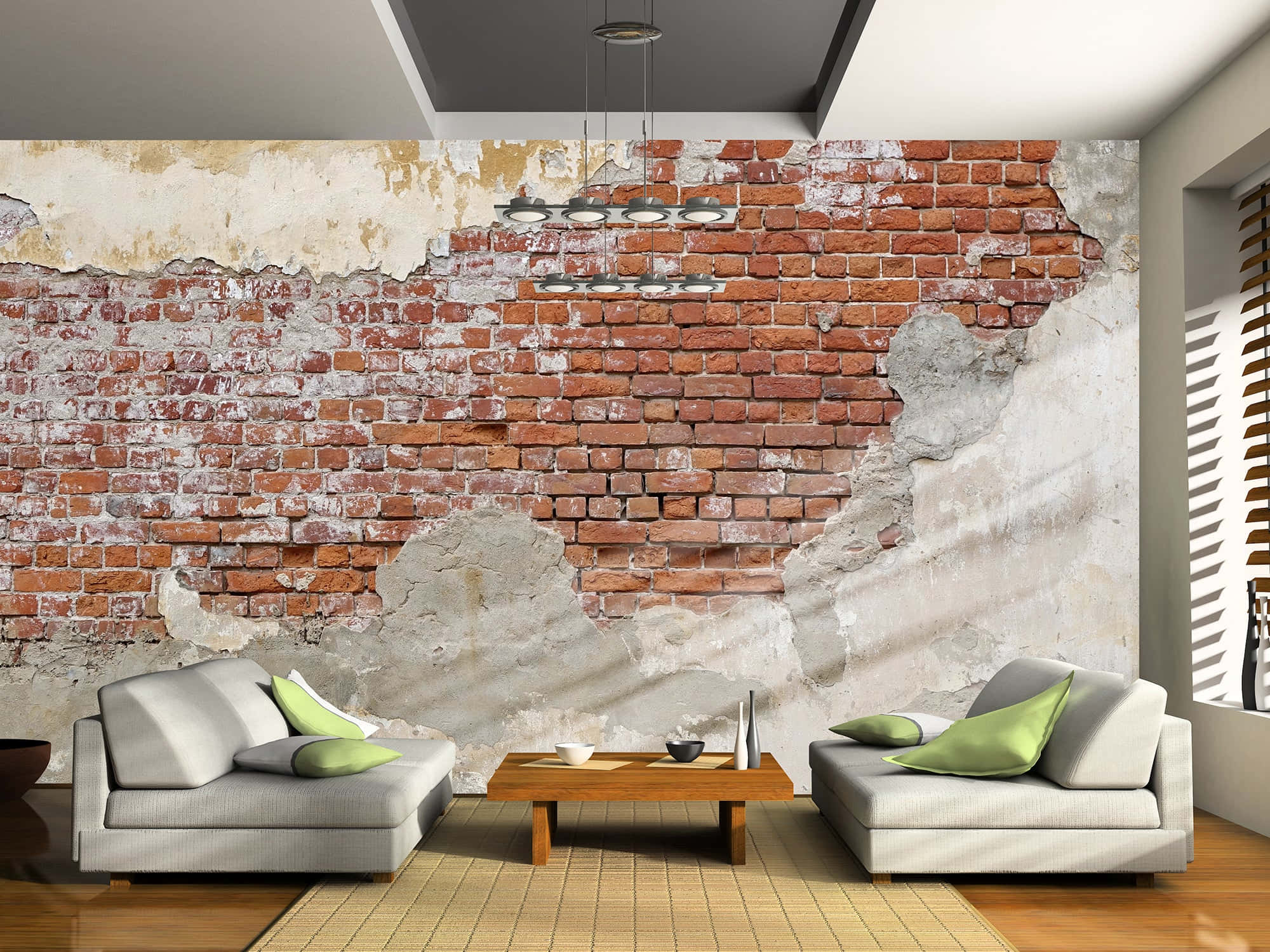 brown brick wall, modern living room, exposed brick wall, Full HD Desktop Wallpaper