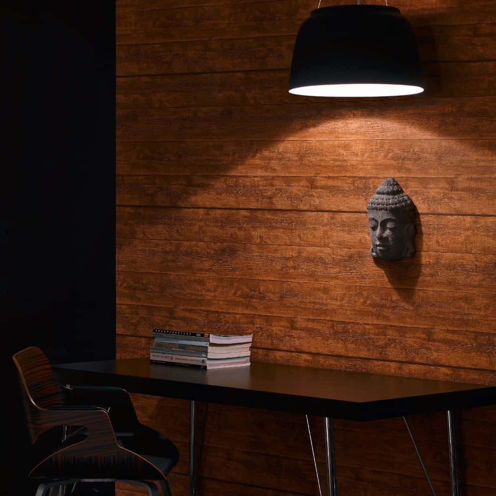 Brown Wood, black table, Buddha head sculpture, SD Desktop Wallpaper