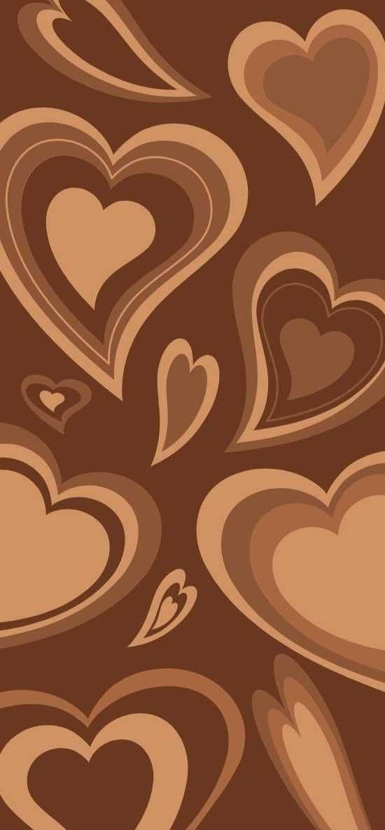 dark brown aesthetic, big and small hearts, repeating pattern, SD Phone Wallpaper