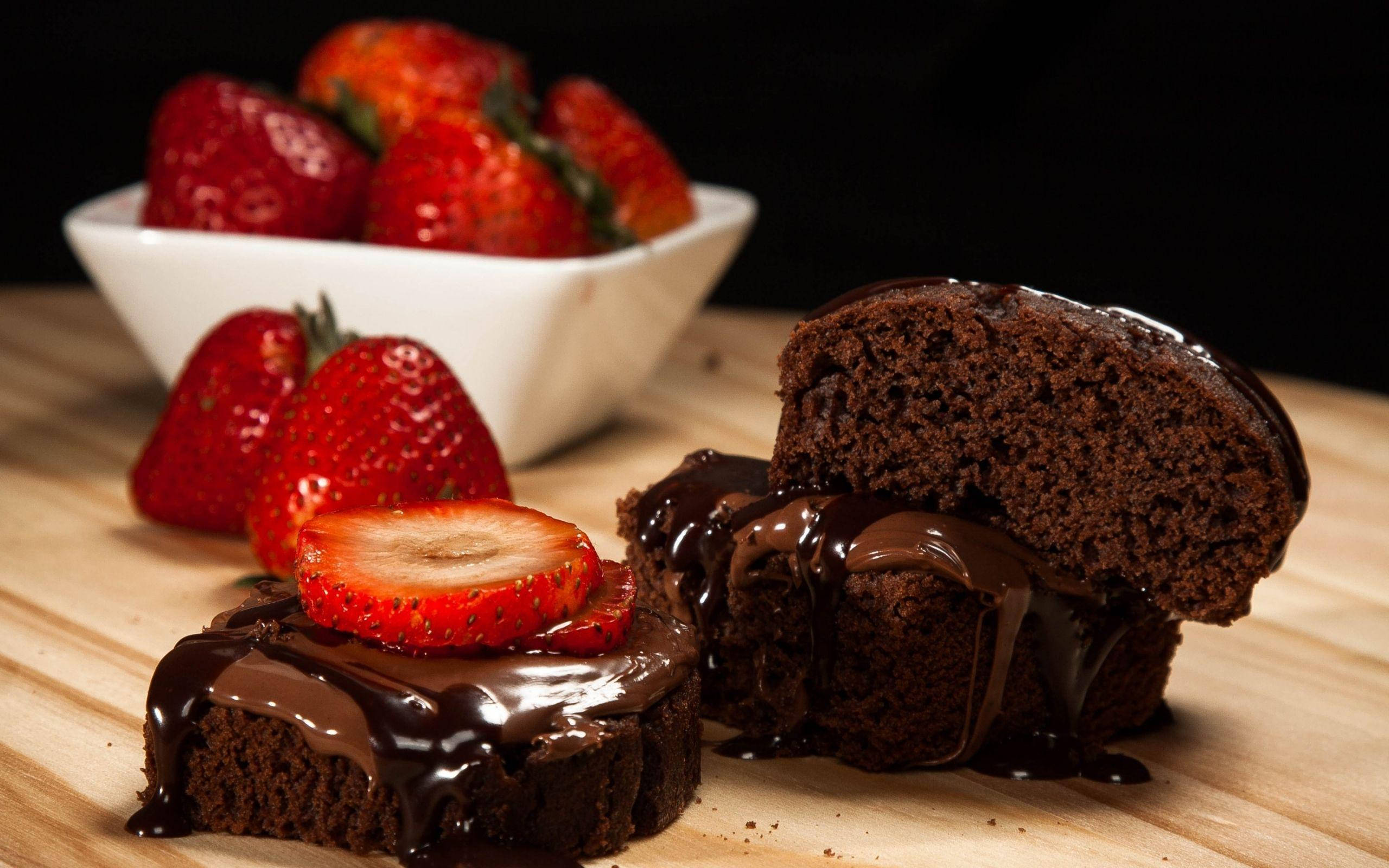 Fruity Brownie Desserts, chocolate brownies, glossy ganache, 2K Desktop Wallpaper