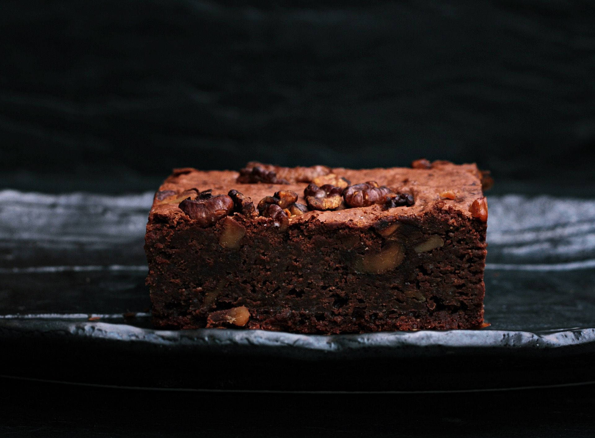 brownies, walnuts, dark slate plate, Full HD Desktop Wallpaper