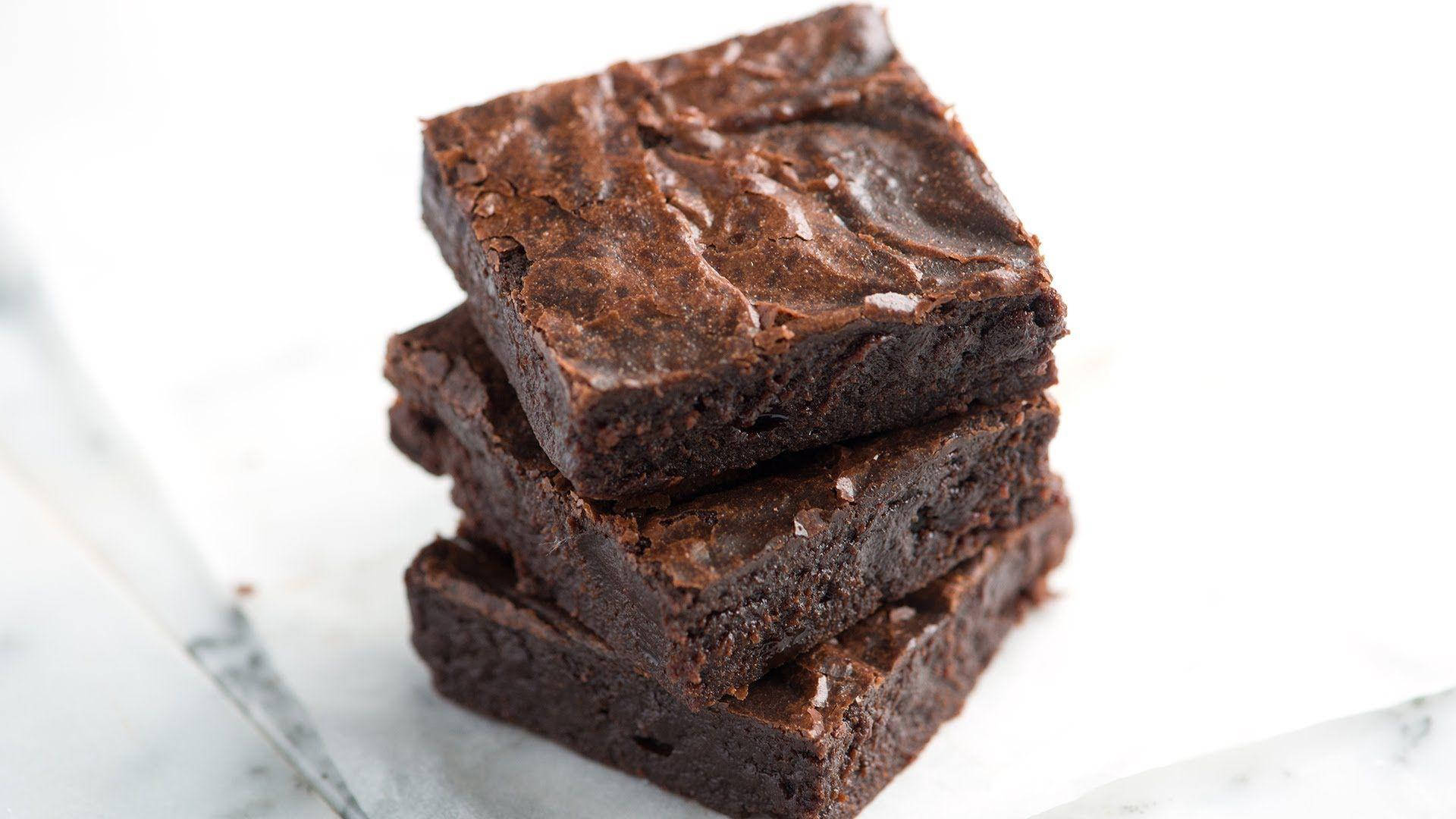 fudgy brownies, chocolate brownies, white marble surface, Full HD Desktop Wallpaper