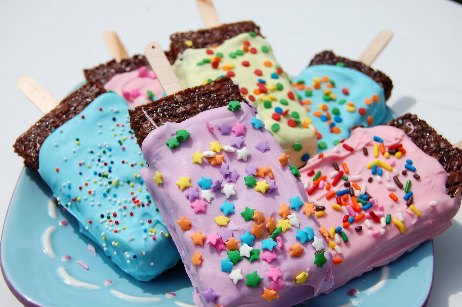 popsicle stick, frosted brownie popsicles, star toppings, HD Desktop Wallpaper