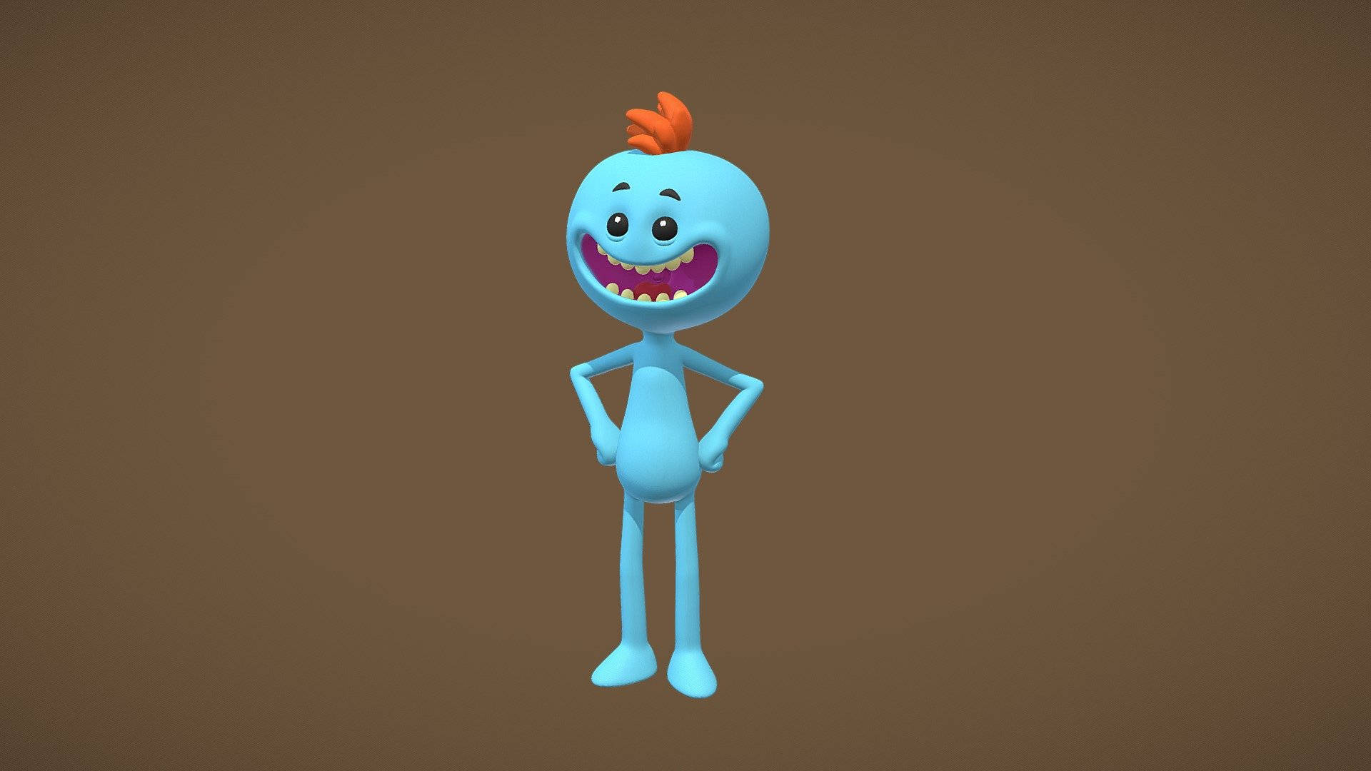 3D Mr Meeseeks, blue cartoon character, orange hair, Full HD Desktop Wallpaper