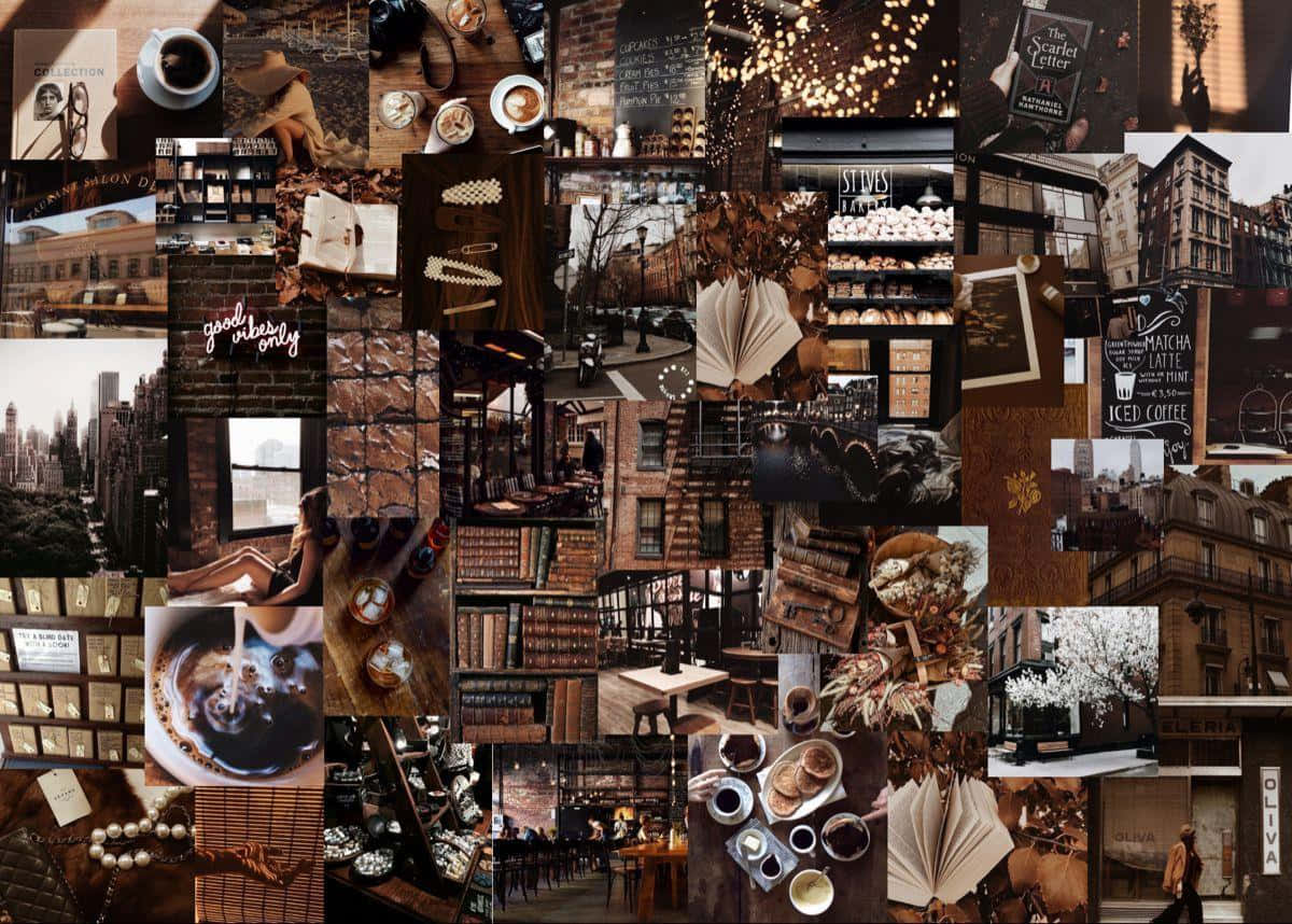 cozy brown aesthetic, coffee shops, books, SD Desktop Wallpaper