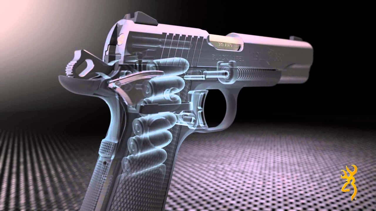 Browning Desktop, translucent 3d-rendered handgun, dark perforated surface, HD Desktop Wallpaper