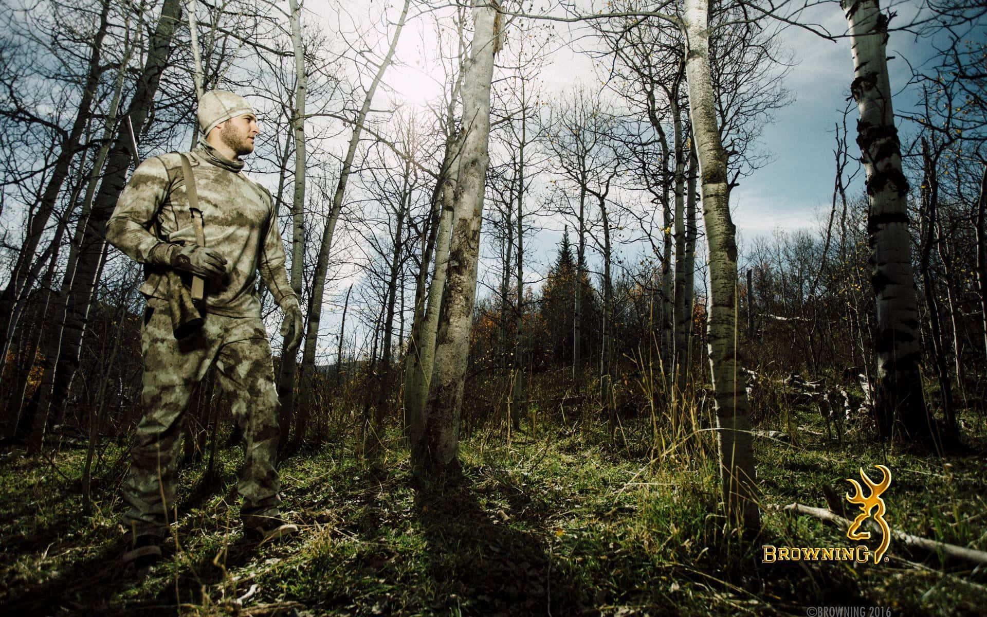 Browning Desktop, camouflage gear, bare aspen trees, Full HD Desktop Wallpaper
