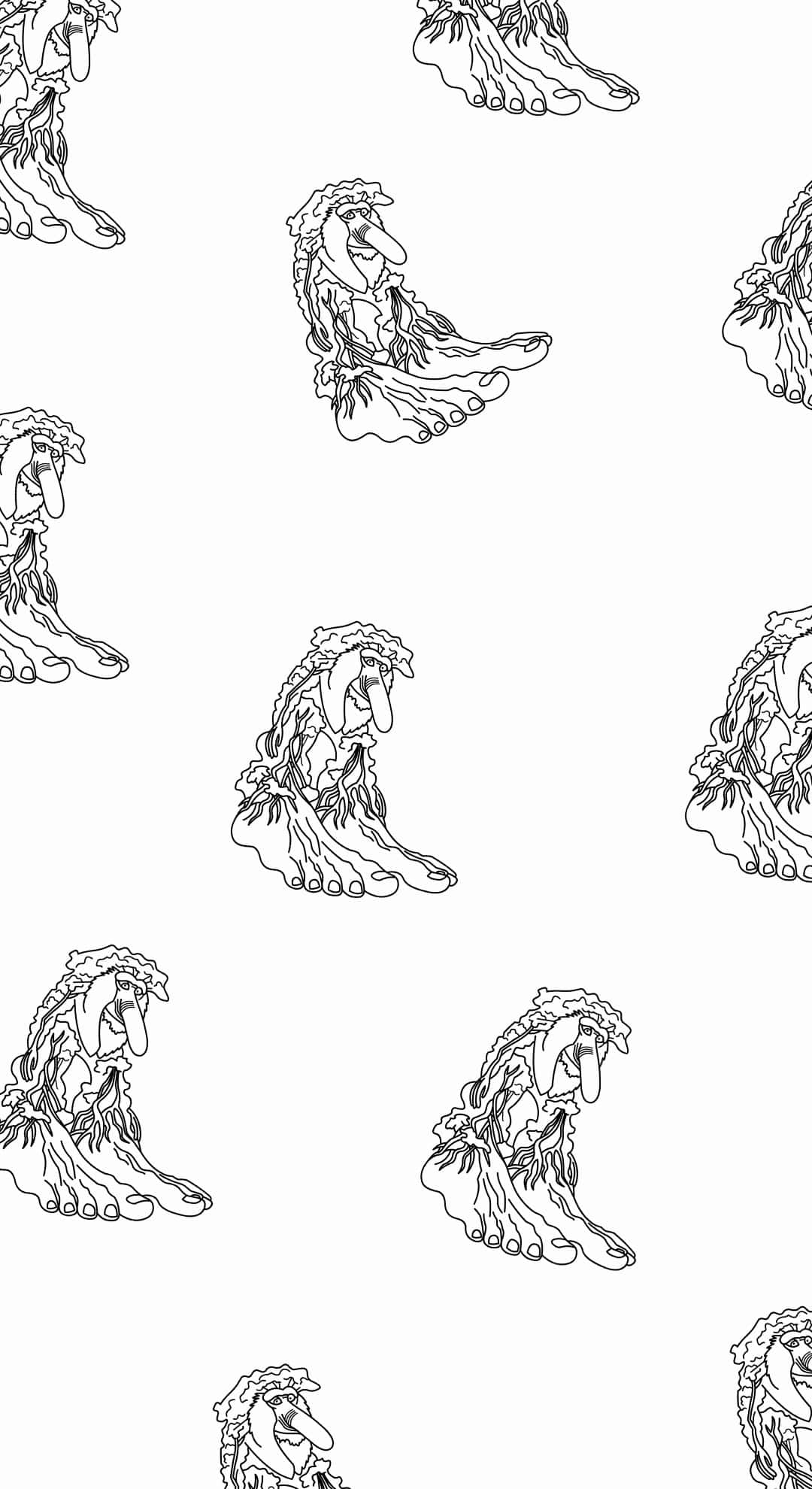 Brr Brr Patapim, foot pattern, black and white line art, Full HD Phone Wallpaper