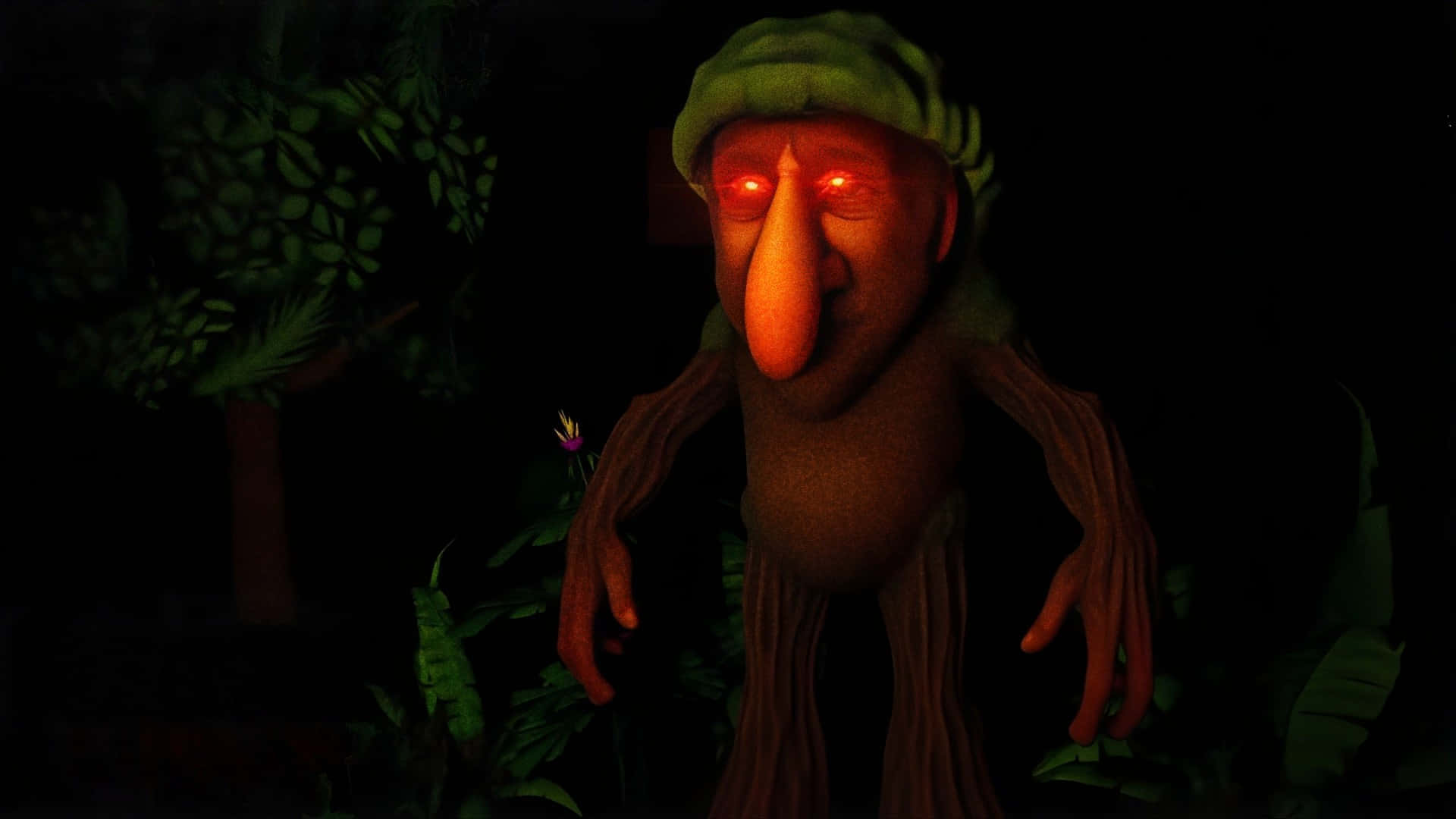 Brr Brr Patapim, glowing red eyes, tree-like creature, Full HD Desktop Wallpaper