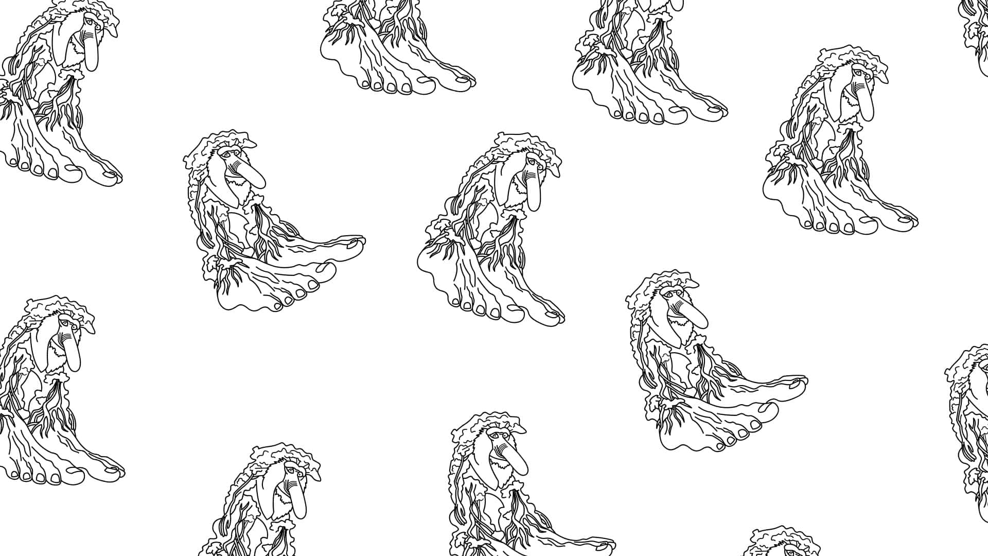 Brr Brr Patapim, black line drawings, stylized tree-rooted figures, Full HD Desktop Wallpaper