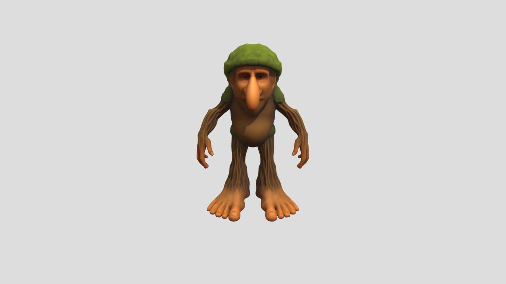 Brr Brr Patapim, cartoonish tree-like creature, green mossy hat, Full HD Desktop Wallpaper