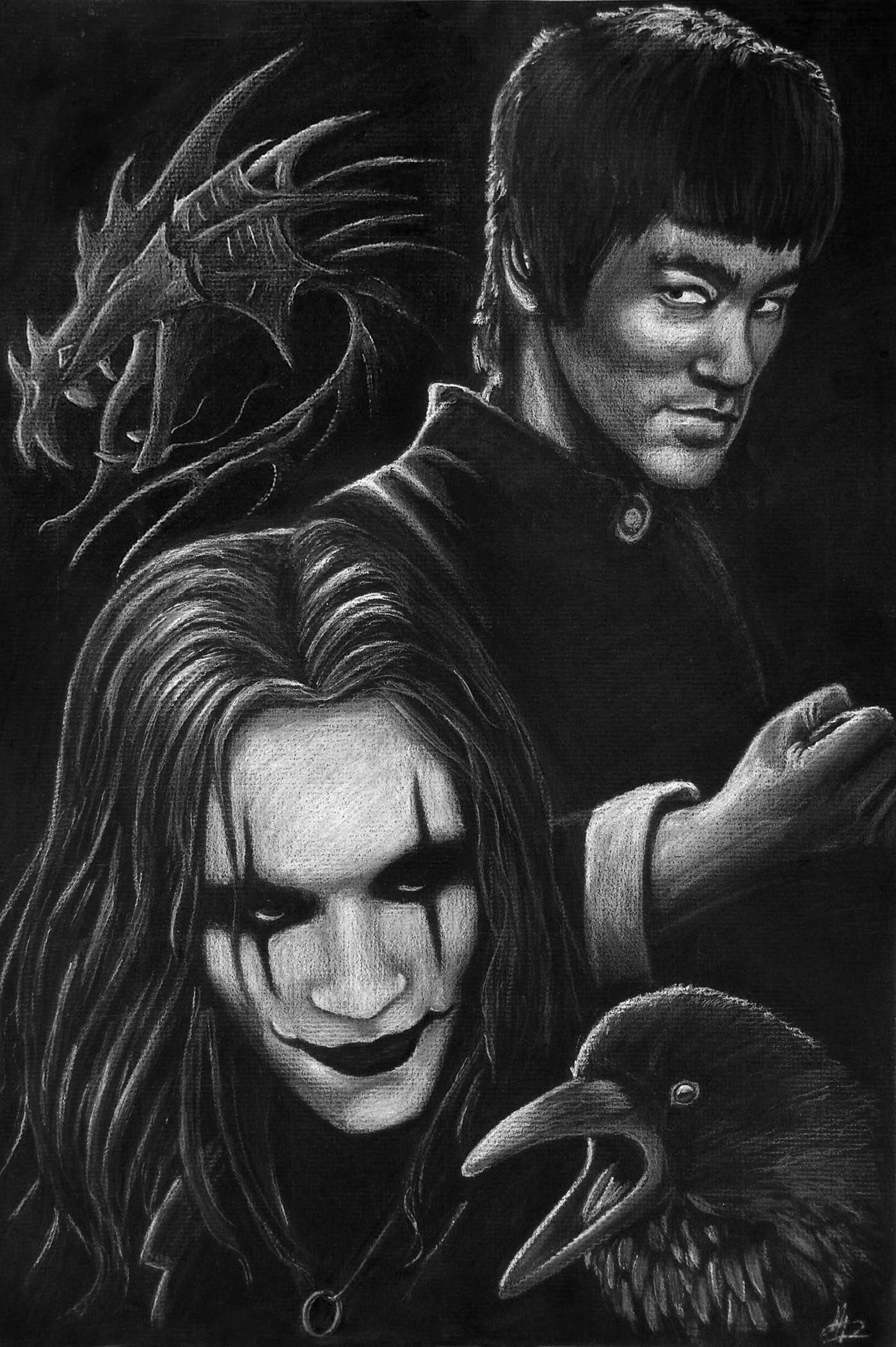 Bruce Lee, sinister clown, dragon, Full HD Phone Wallpaper