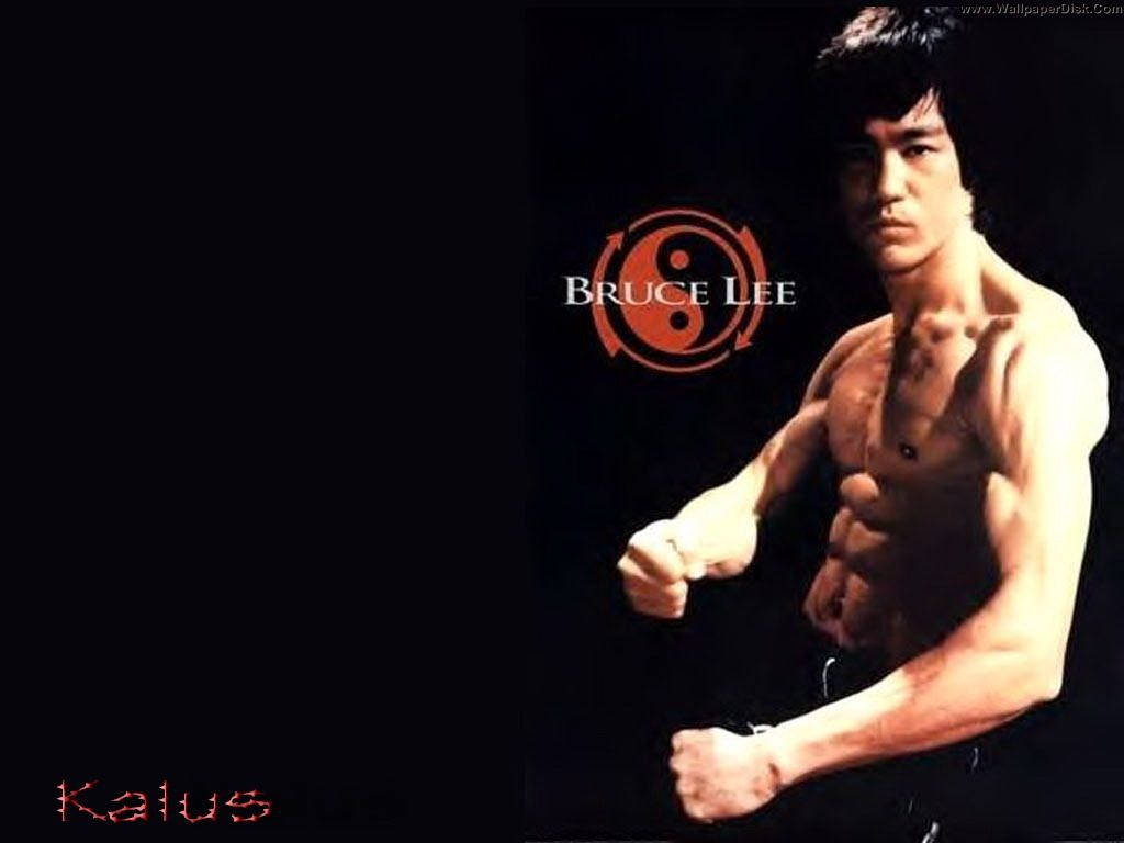 Bruce Lee, yin yang logo, martial arts stance, SD Desktop Wallpaper