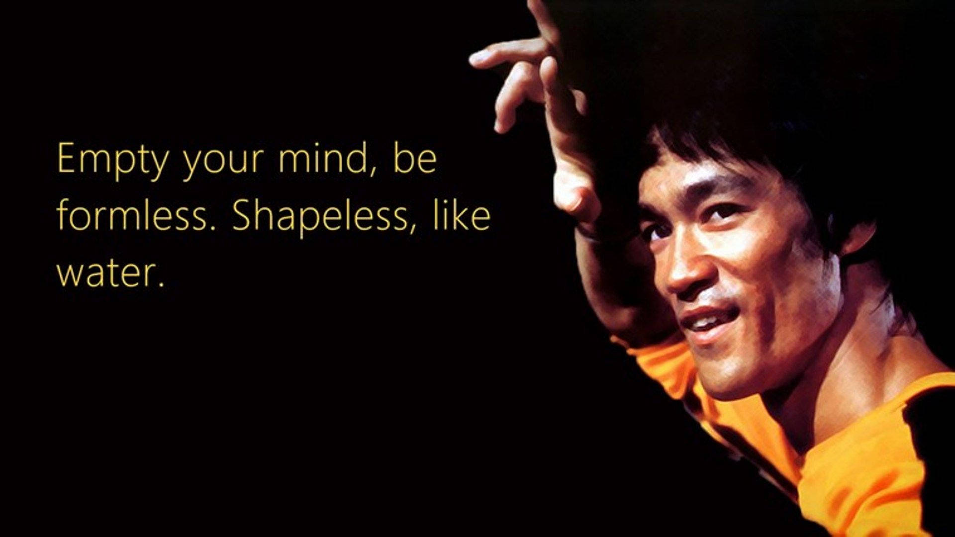 Bruce Lee, orange shirt, black background, Full HD Desktop Wallpaper