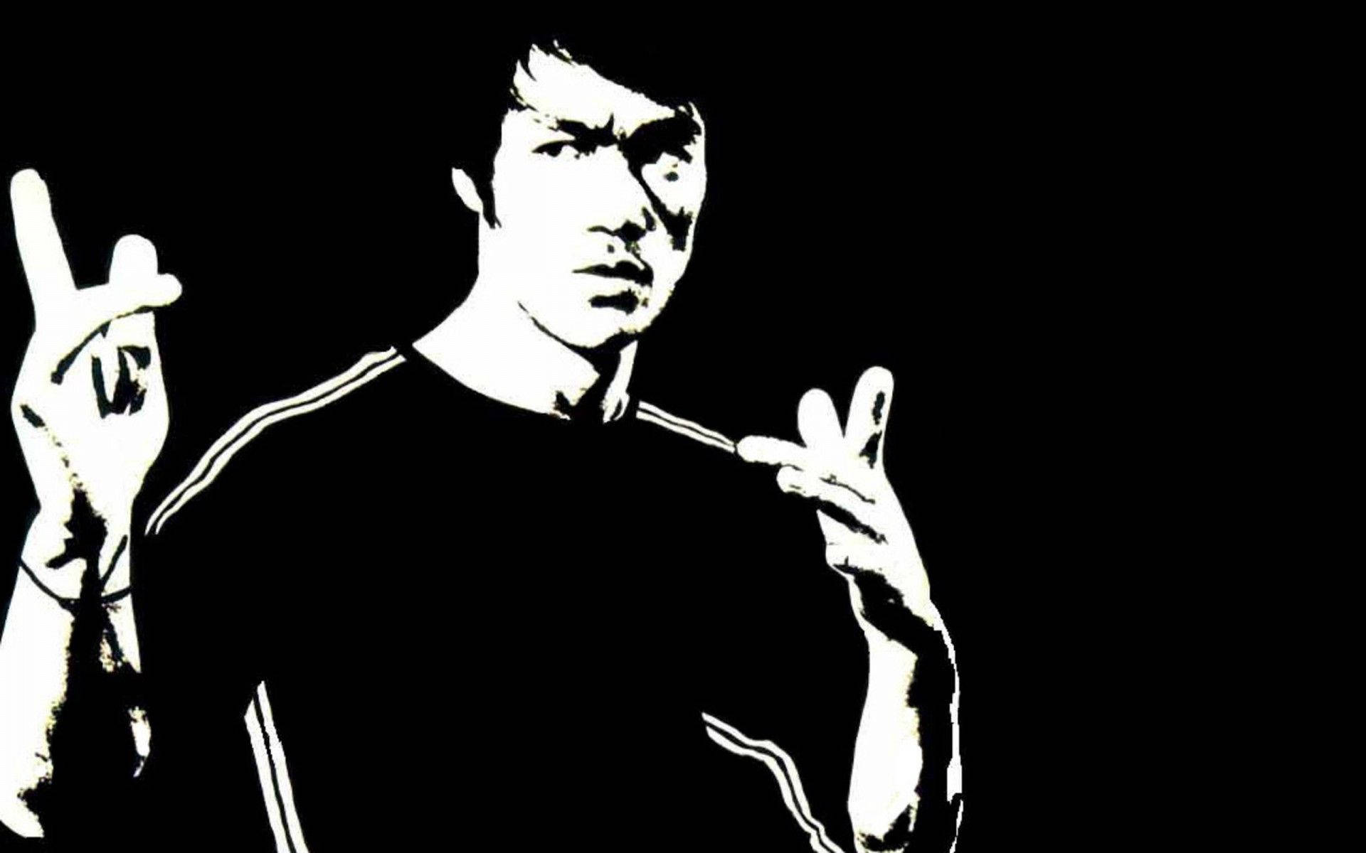 Bruce Lee, black and white, rock hand gestures, Full HD Desktop Wallpaper