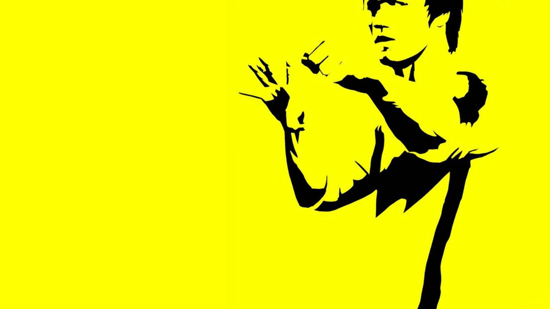 Bruce Lee, black silhouette, dynamic martial arts pose, Full HD Desktop Wallpaper