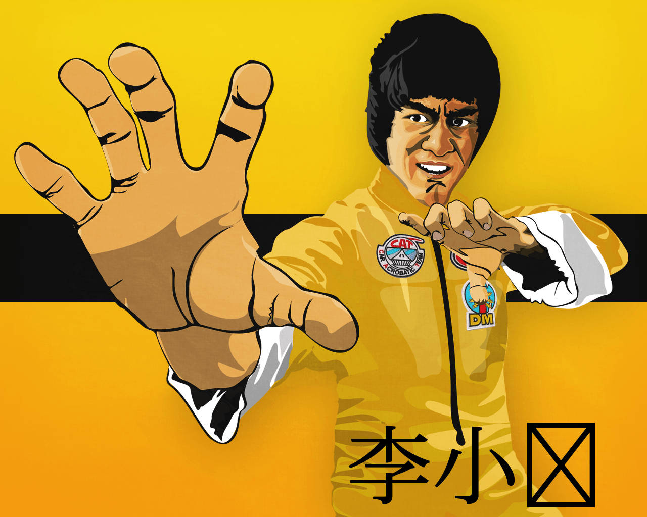 Bruce Lee, yellow jumpsuit, yellow and black background, HD Desktop Wallpaper