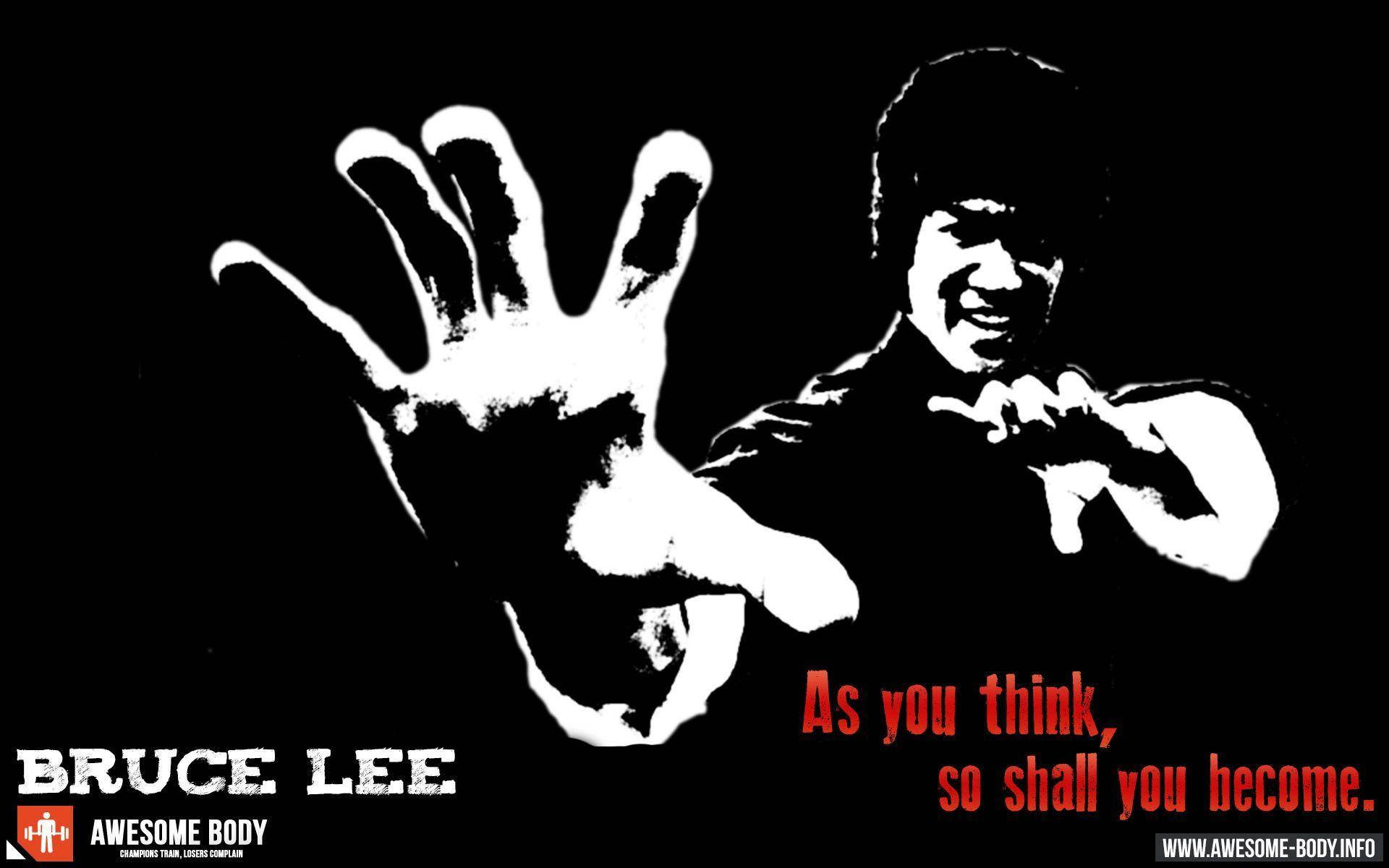 Bruce Lee, black and white silhouette, martial arts pose, Full HD Desktop Wallpaper
