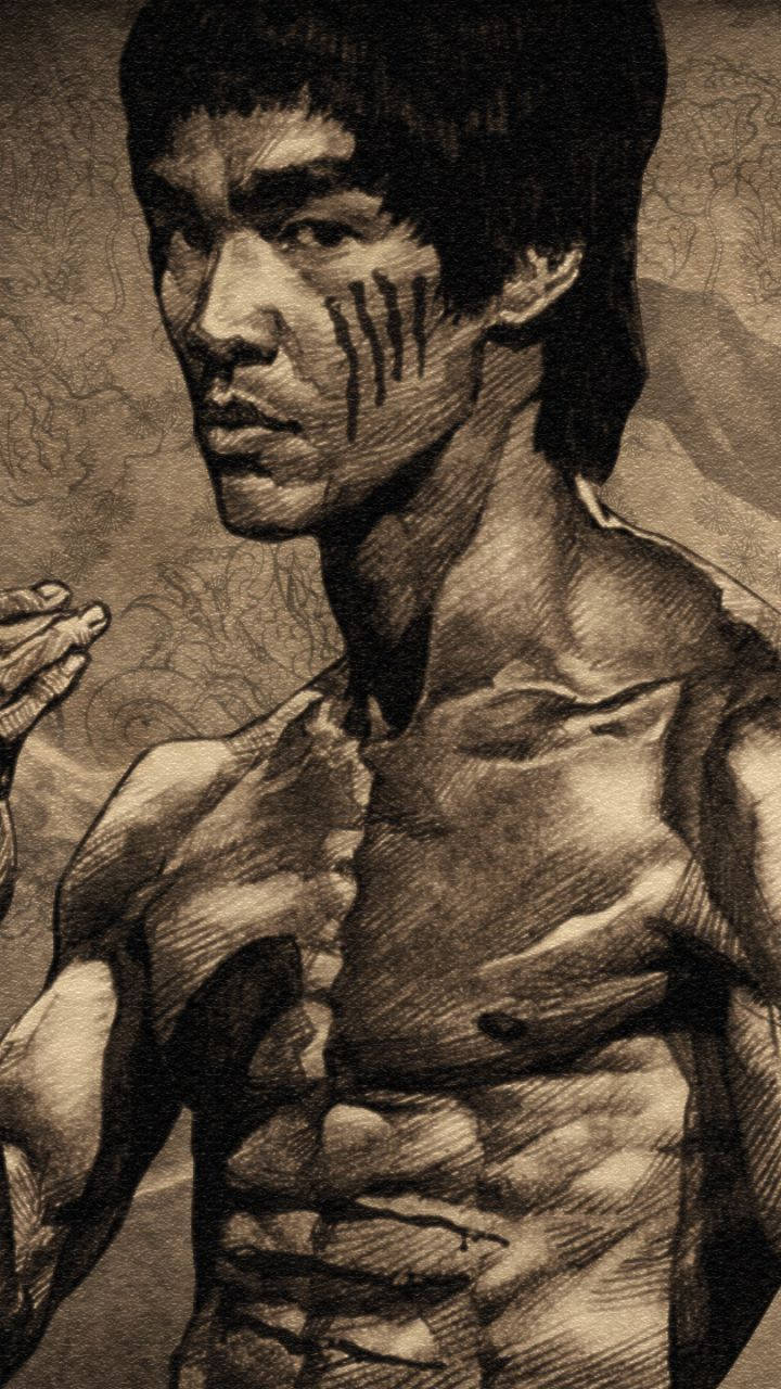 Bruce Lee, tribal face paint, fighting stance, HD Phone Wallpaper