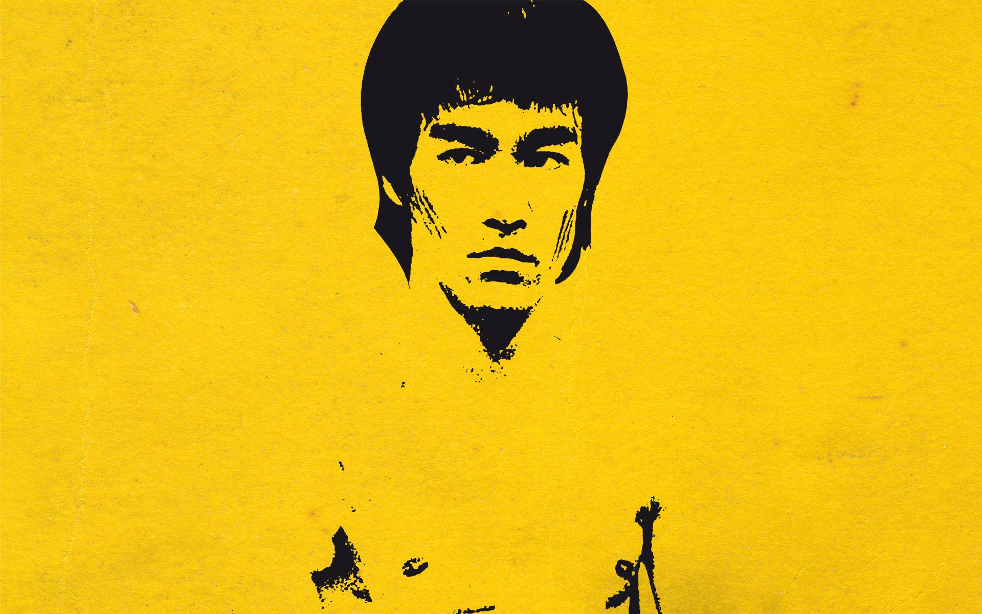 Bruce Lee, black silhouette, vibrant yellow background, Full HD Desktop Wallpaper