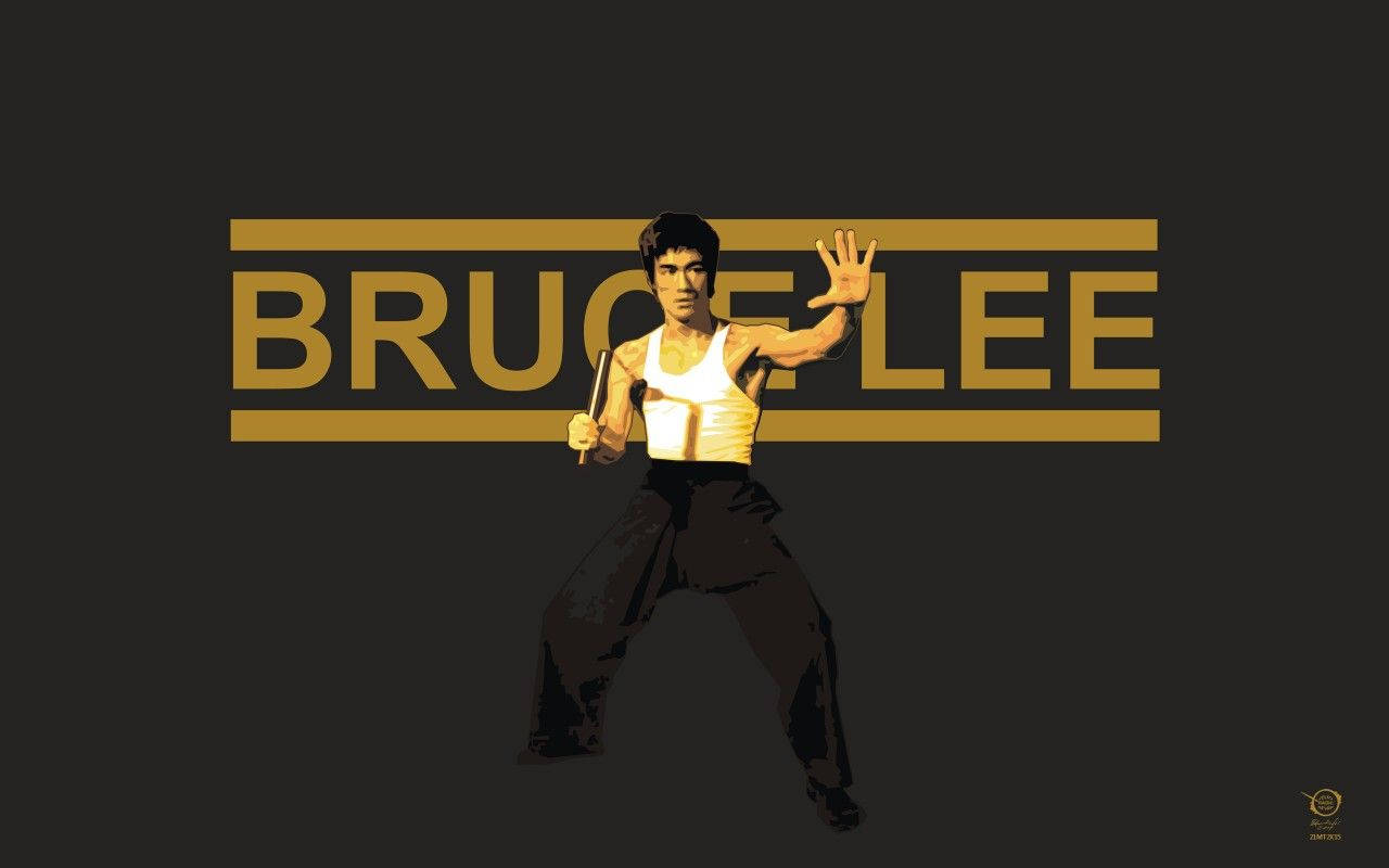 Bruce Lee, nunchucks, golden text, HD Desktop Wallpaper