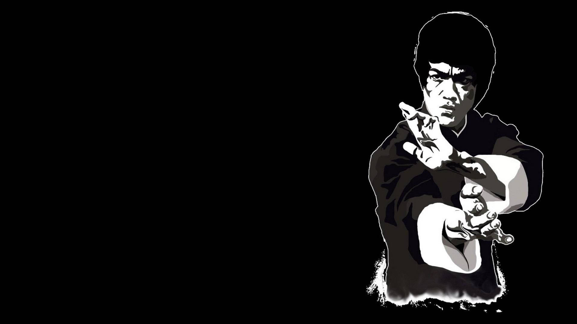 Bruce Lee, black and white, digital illustration, Full HD Desktop Wallpaper