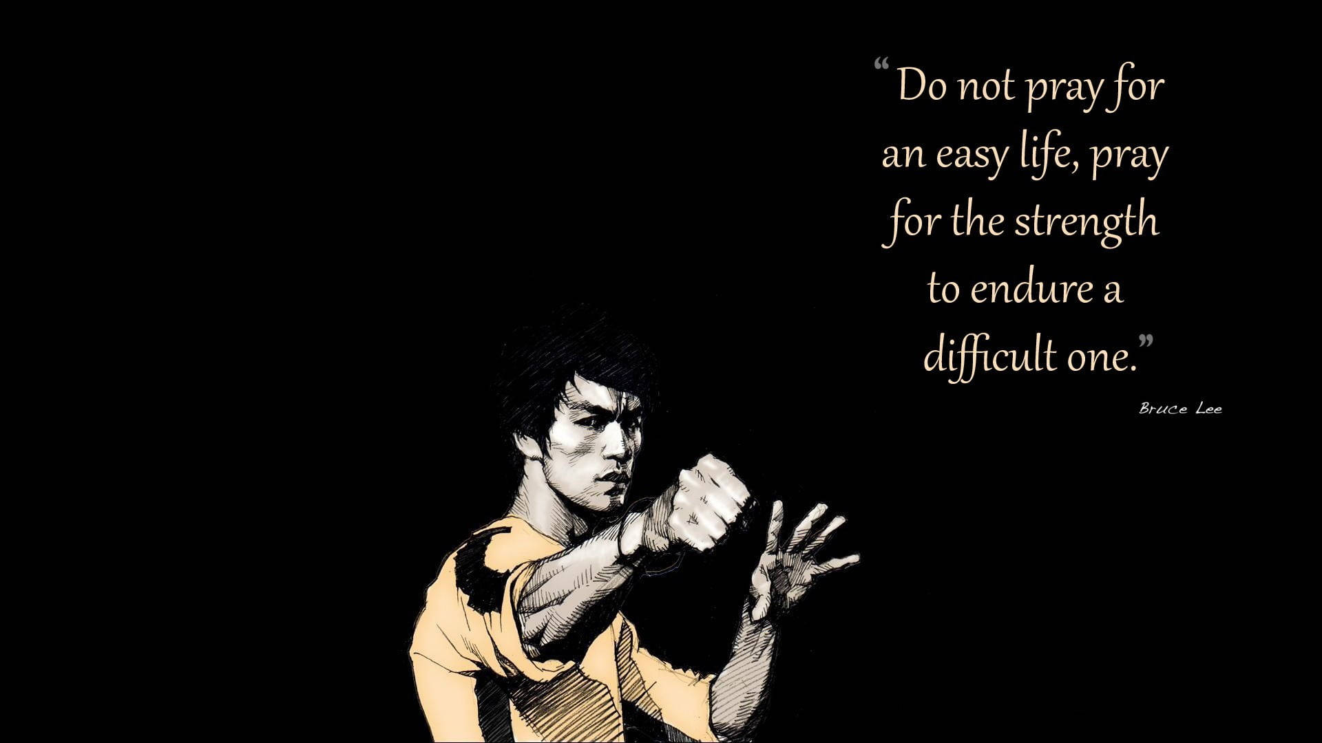 Bruce Lee, martial arts pose, black background, Full HD Desktop Wallpaper