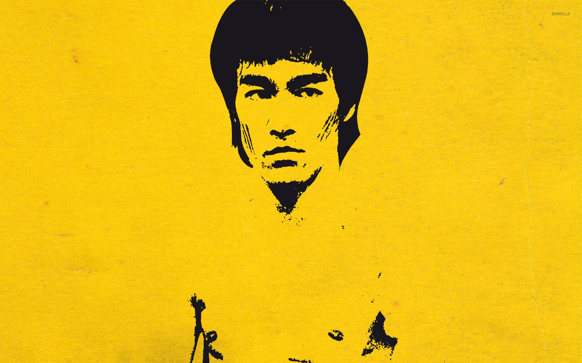 Bruce Lee, black silhouette, vibrant yellow background, Full HD Desktop Wallpaper