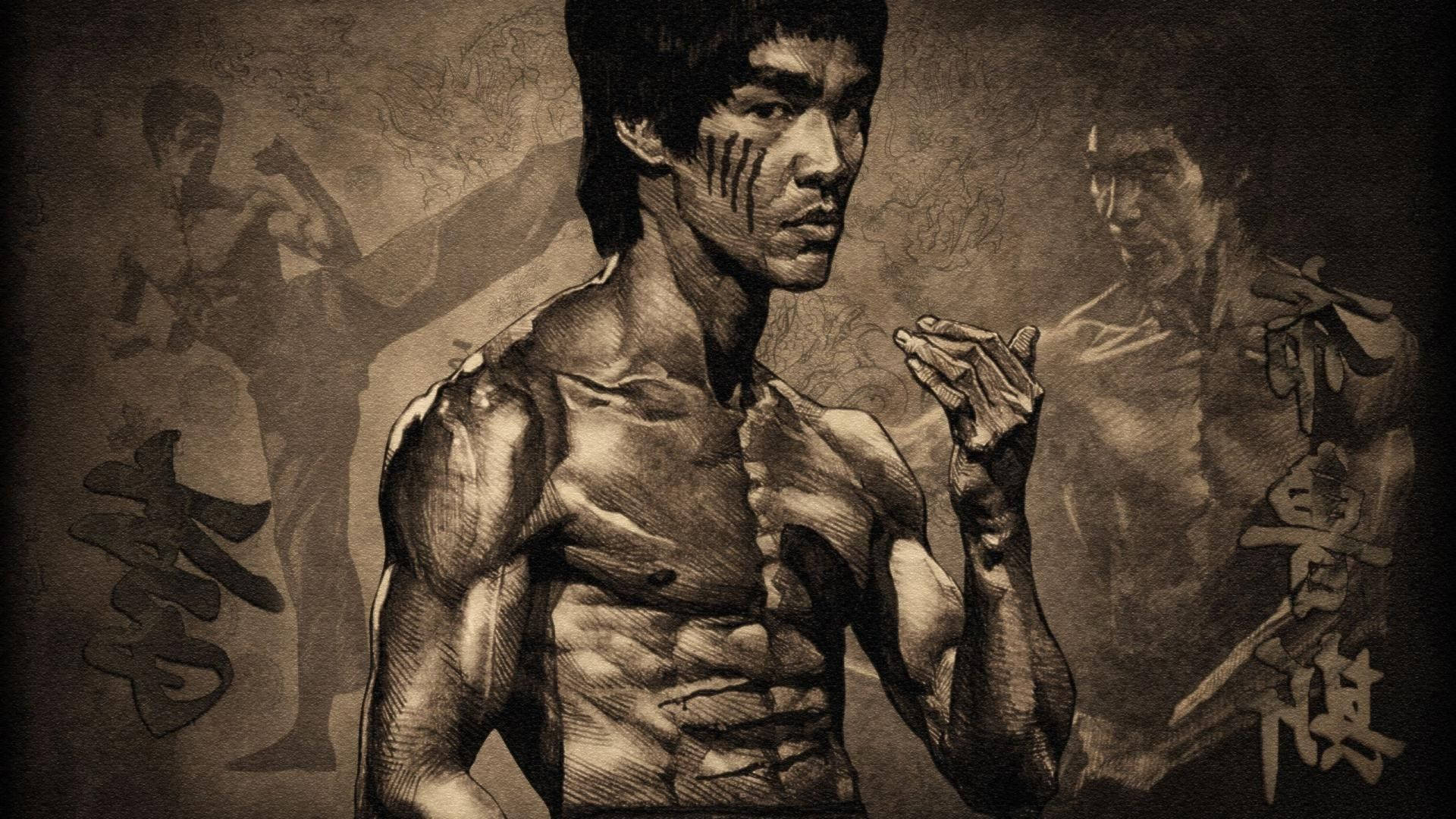 Bruce Lee, inked tattoos, Chinese characters, Full HD Desktop Wallpaper
