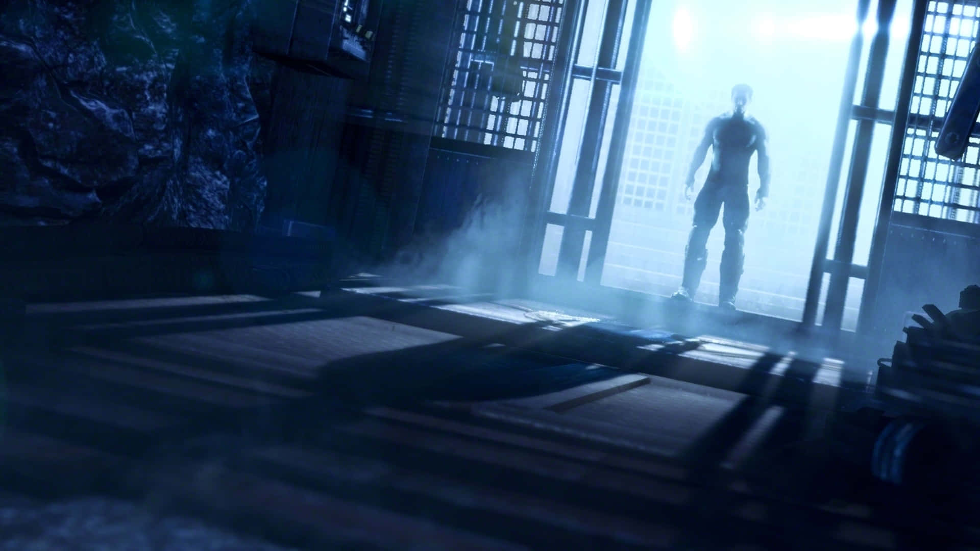 Bruce Wayne, misty, blue-lit room, Full HD Desktop Wallpaper