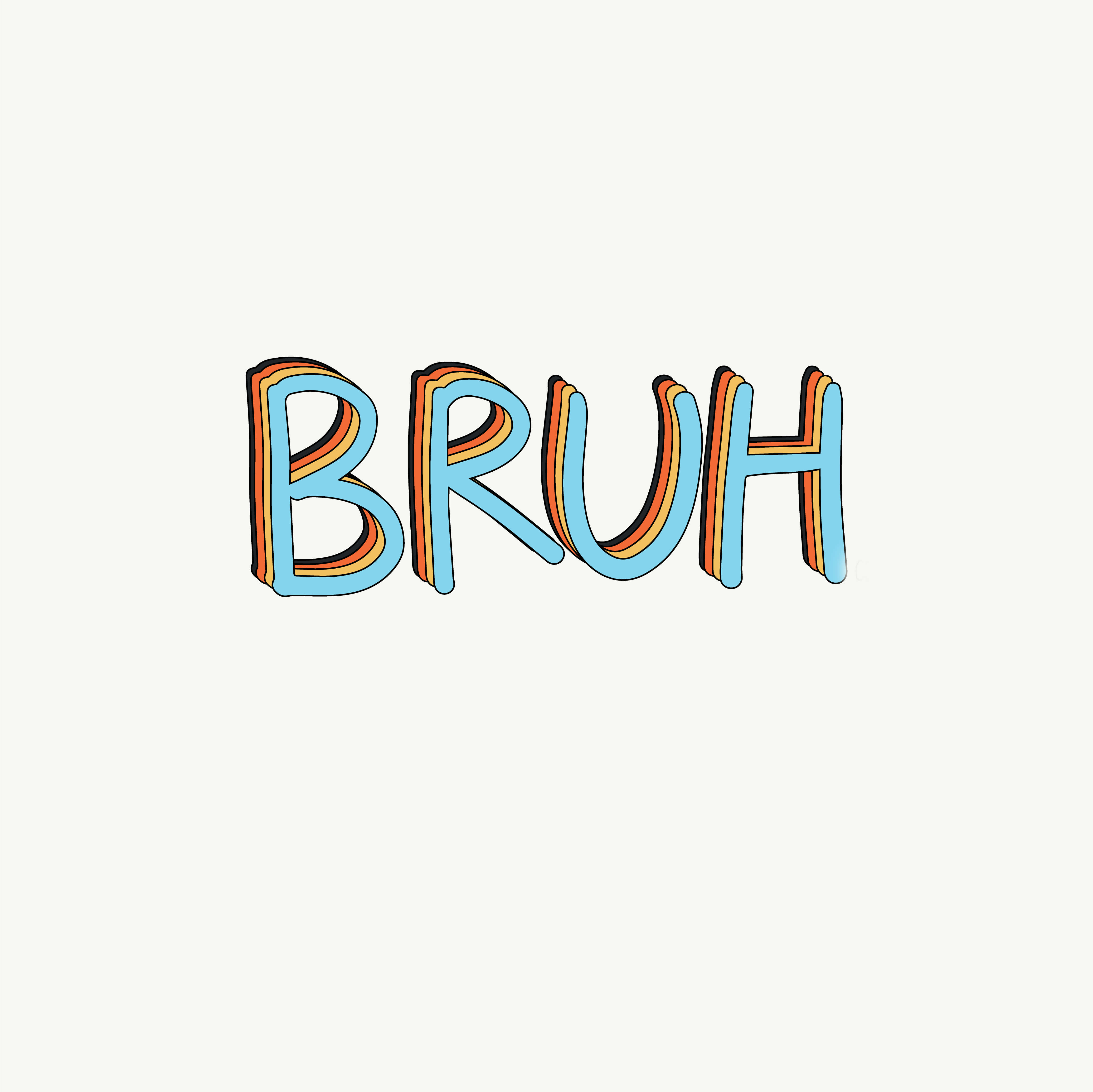 BRUH, blue letters, orange and yellow retro stripes, 4K Desktop Wallpaper
