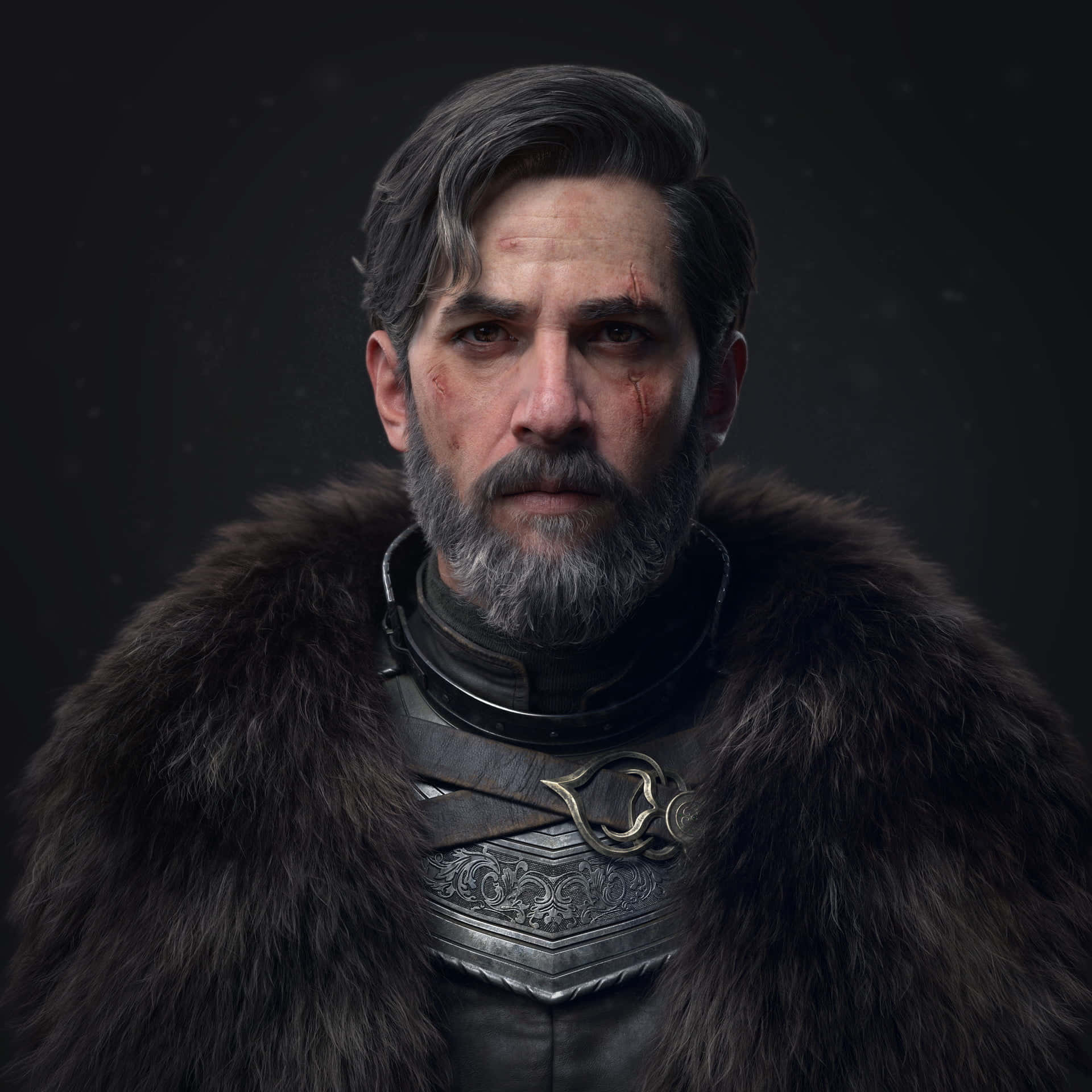 Bruised Man, fur coat, gray beard, Full HD Desktop Wallpaper