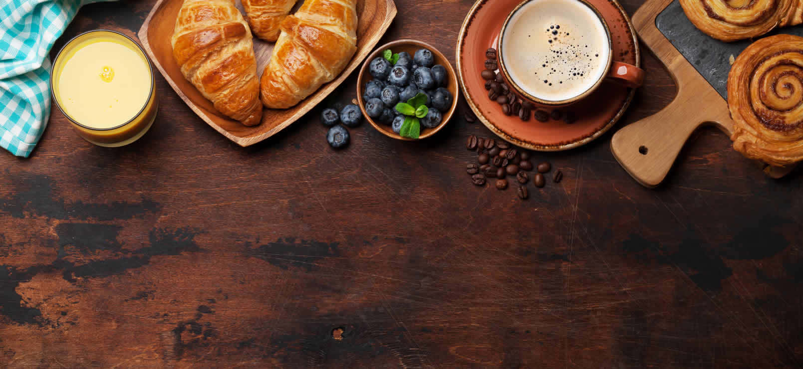 rustic wooden table, fresh pastries, coffee, HD Desktop Wallpaper