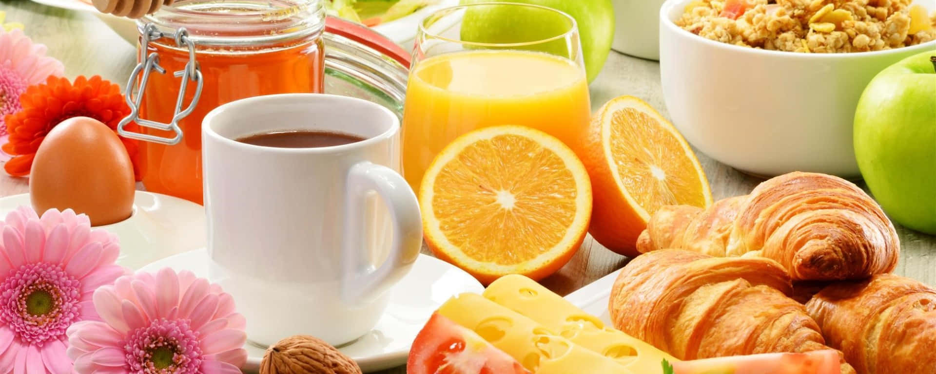 brunch, croissants, orange juice, Full HD Desktop Wallpaper