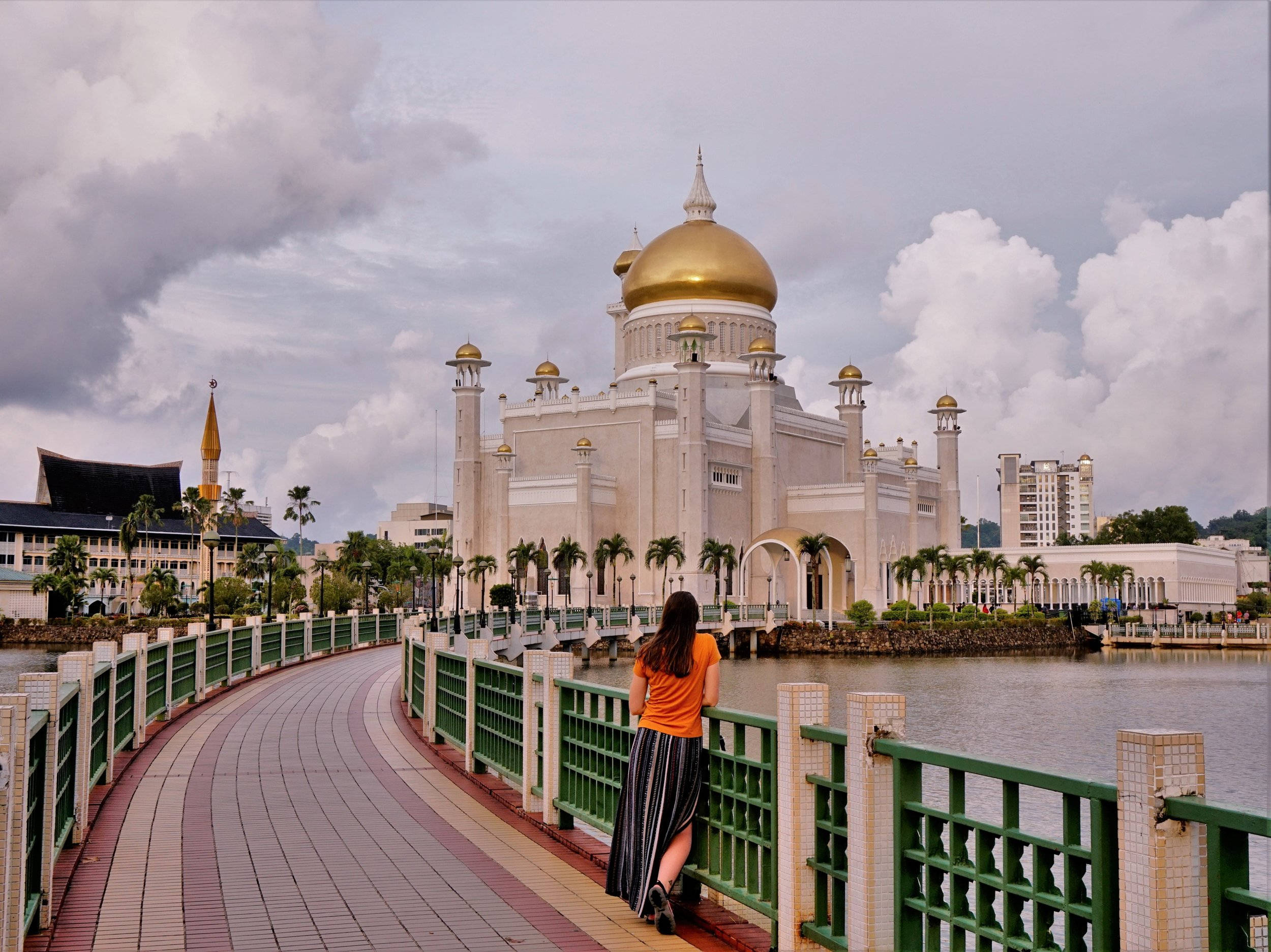 Brunei, bridge, mosque, Full HD Desktop Wallpaper