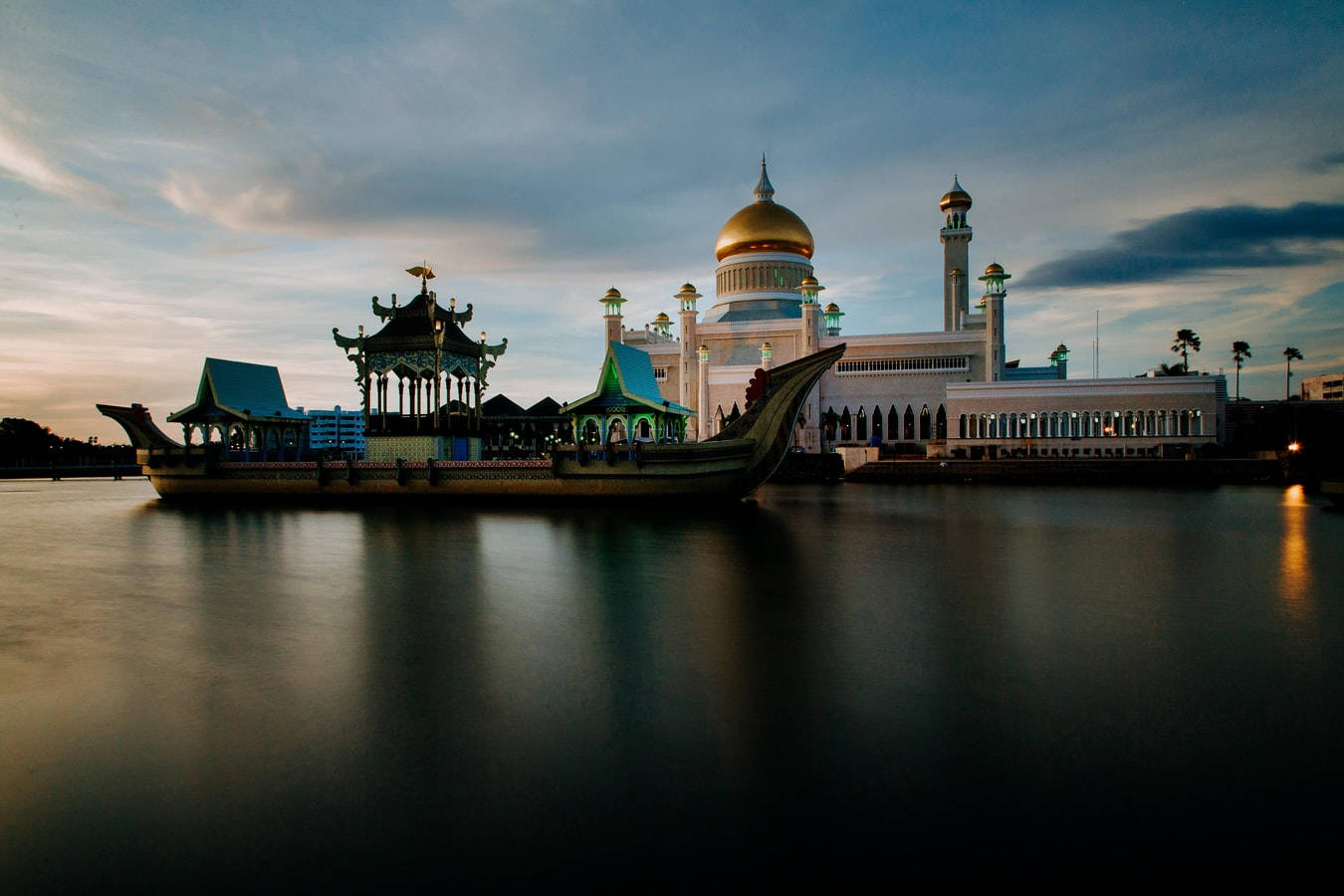 Brunei, dusk, golden dome, HD Desktop Wallpaper