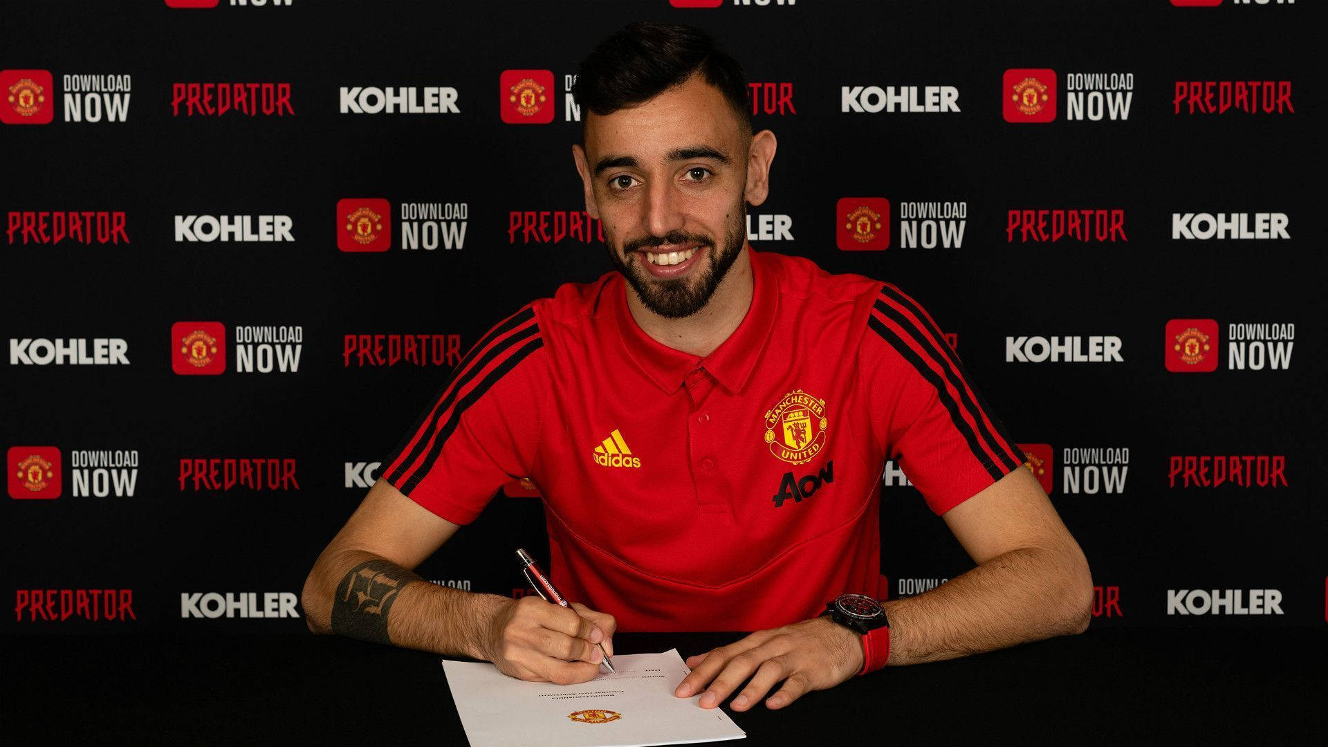 Bruno Fernandes, Manchester United, red Manchester United jersey, Full HD Desktop Wallpaper