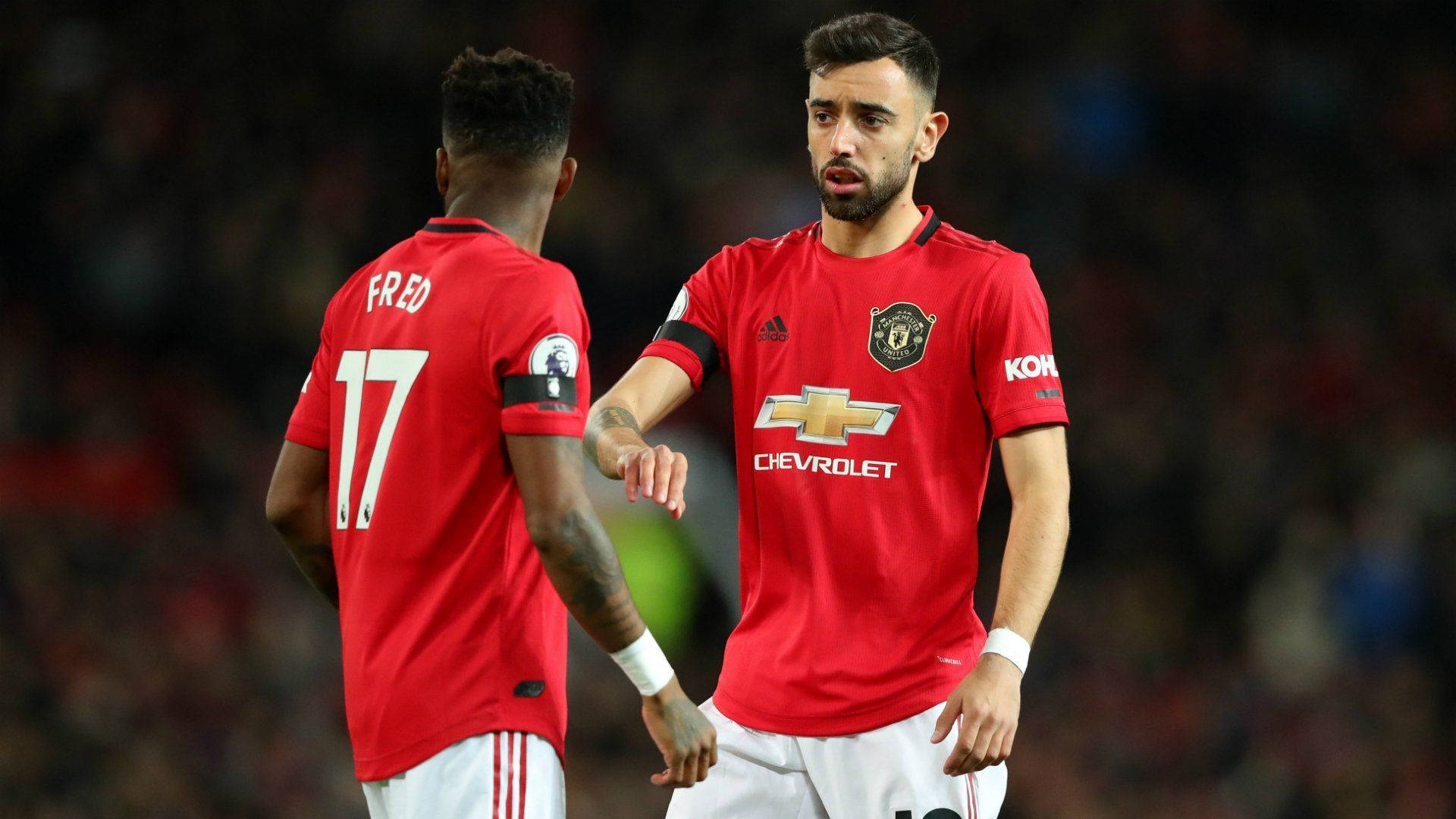Bruno Fernandes, Manchester United, red jerseys, Full HD Desktop Wallpaper